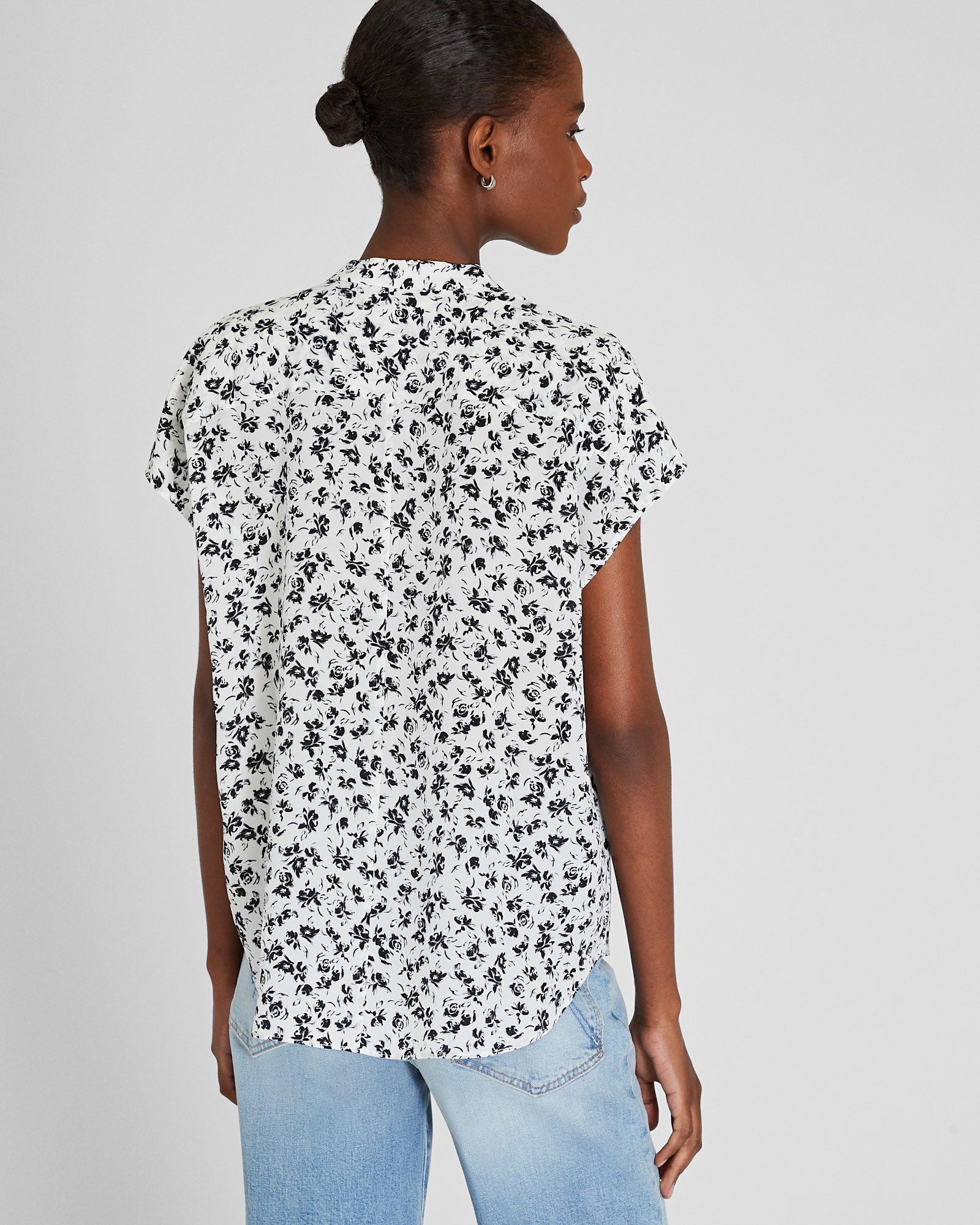 CLUB MONACO - Chemise en soie avec patte avant - Blanc-noir