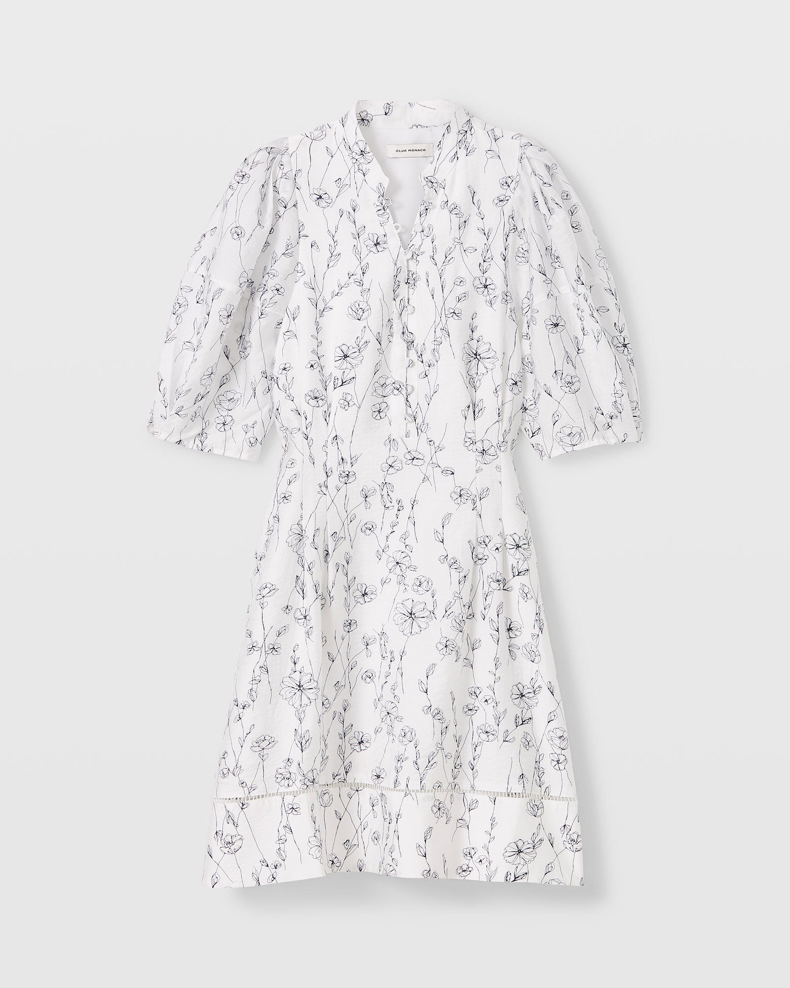 CLUB MONACO - Robe florale à manches bouffantes - Blanc