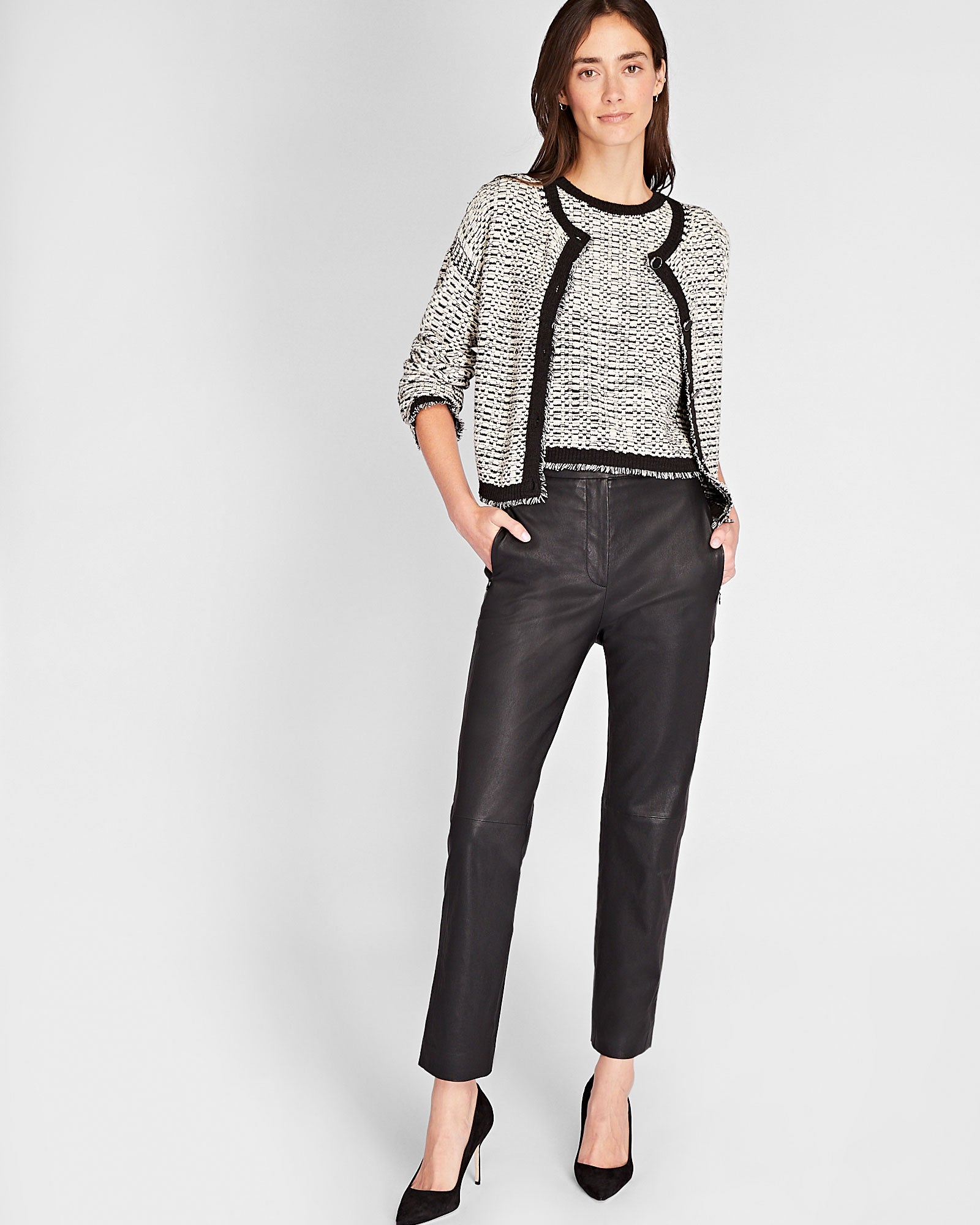 CLUB MONACO - Pantalon-cigarette en cuir - Noir
