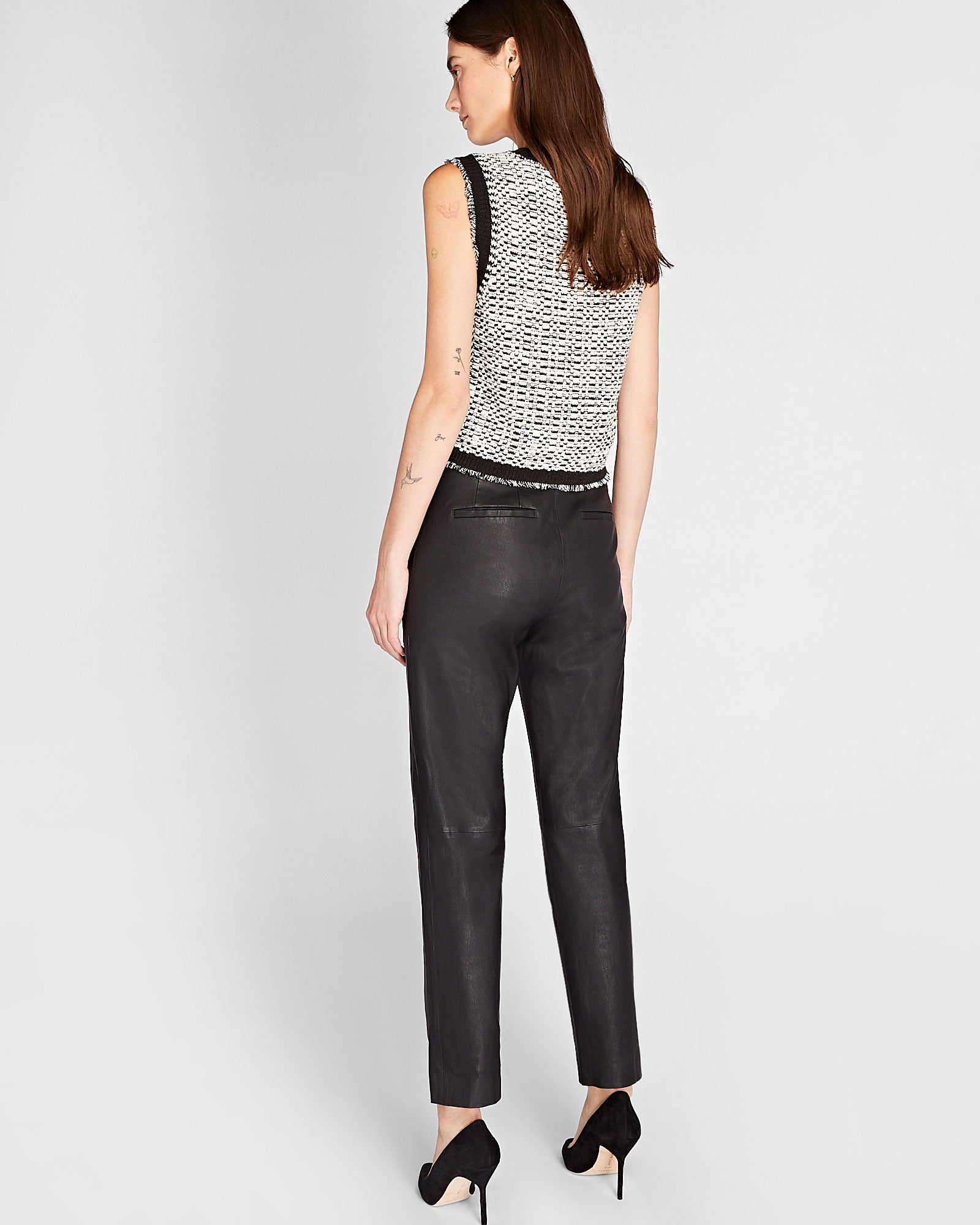 CLUB MONACO - Pantalon-cigarette en cuir - Noir