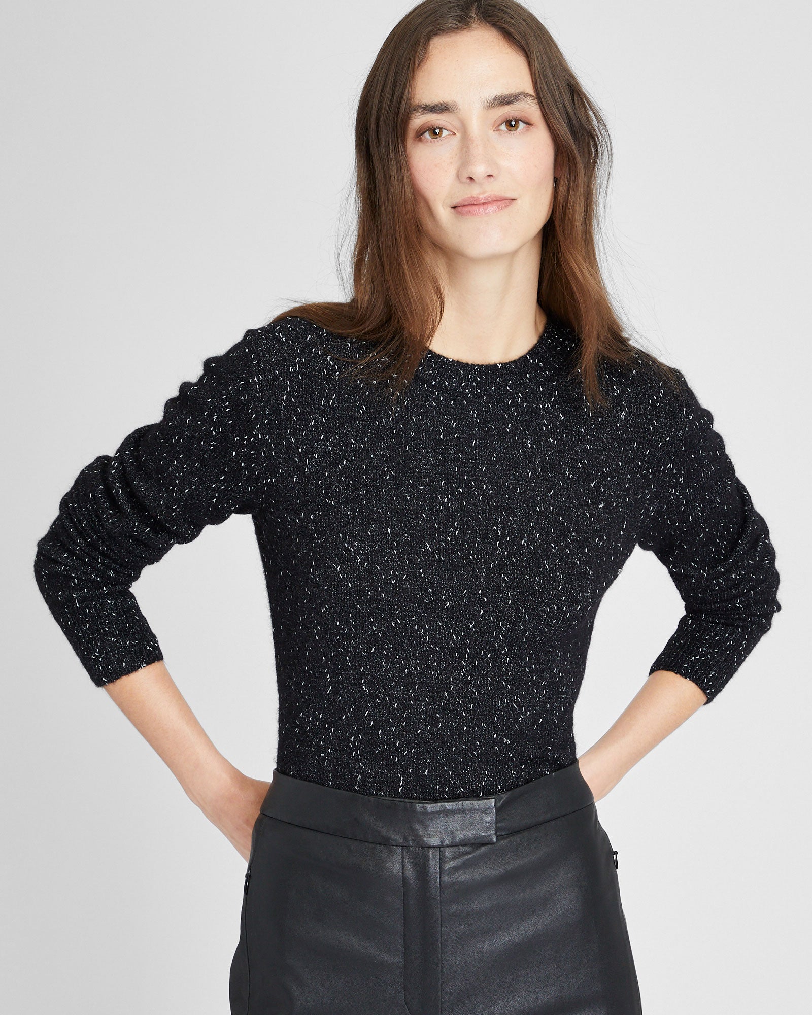 CLUB MONACO - Bouclé Crewneck Glitter Sweater - Black
