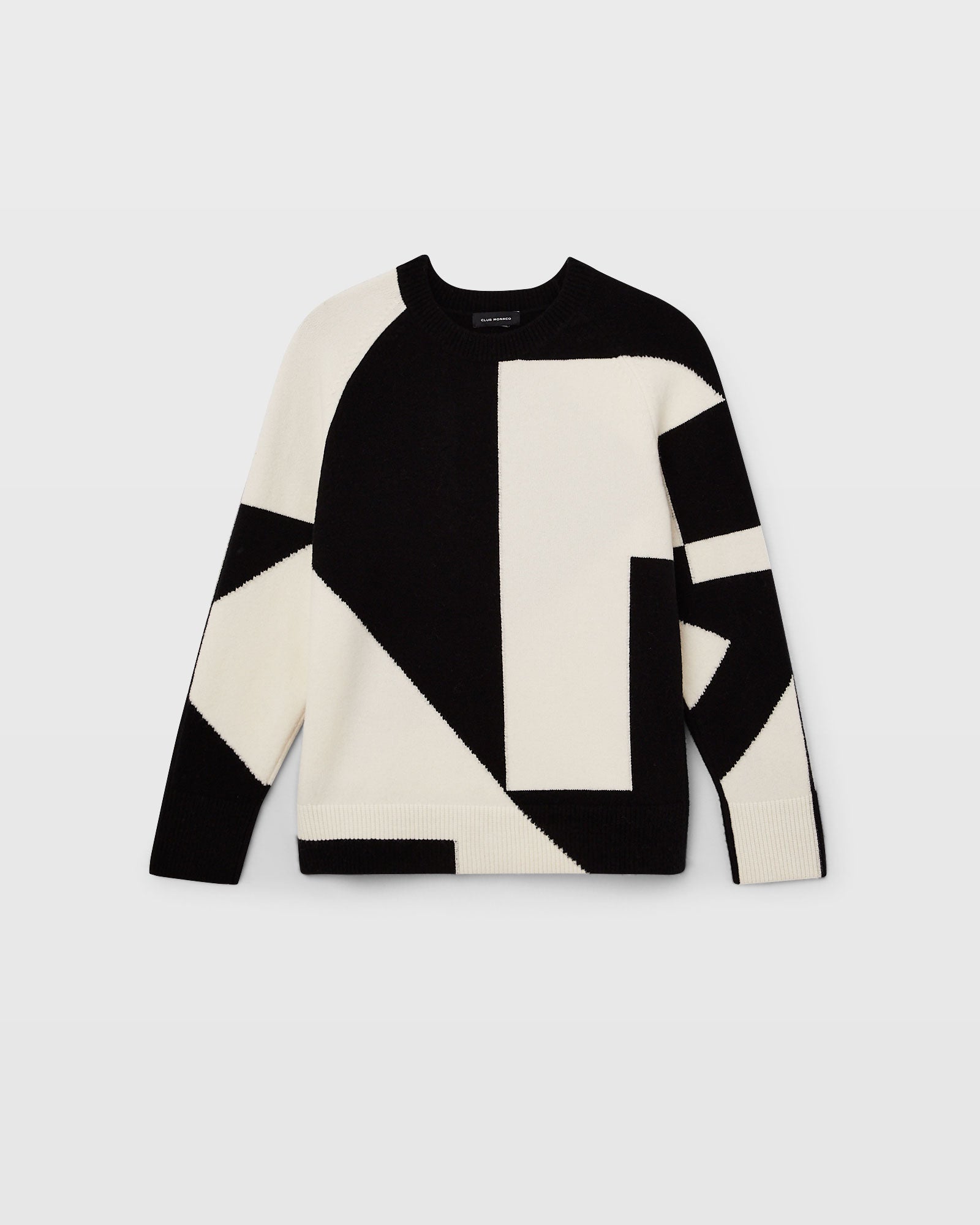 CLUB MONACO - Oversized Intarsia Geo Print Sweater - White-Black