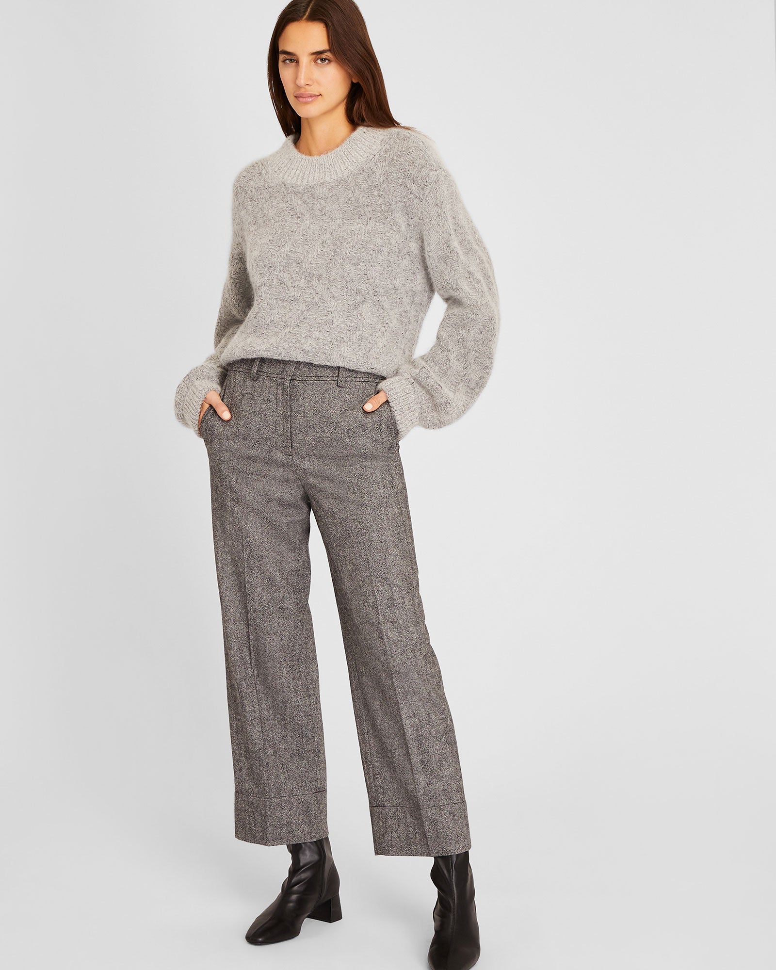 CLUB MONACO - Balloon Sleeve Alpaca Sweater - Medium Heather Grey