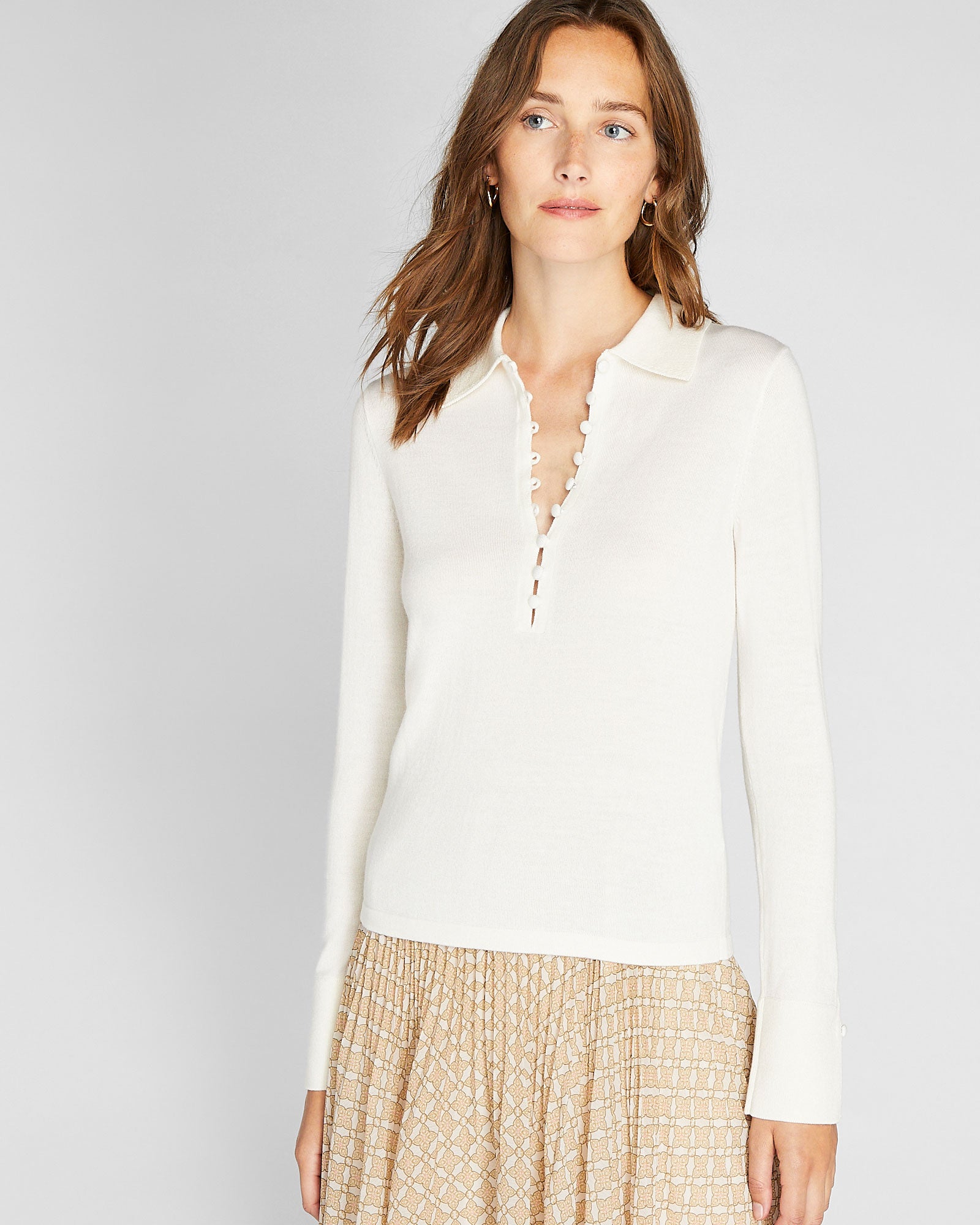CLUB MONACO - Collared Button Sweater - Blanc De Blanc