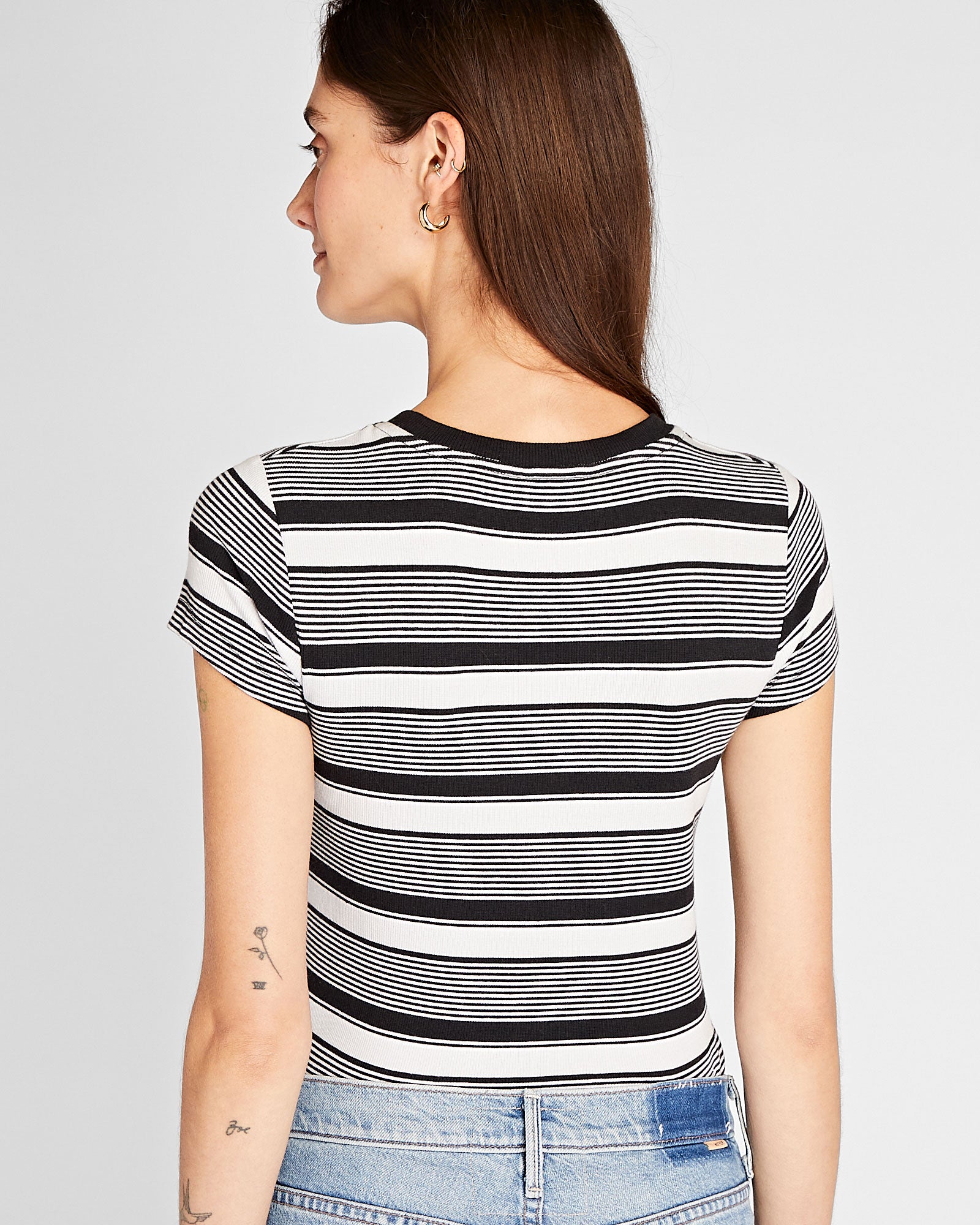 CLUB MONACO - Striped Bowee Tee - Black Mix