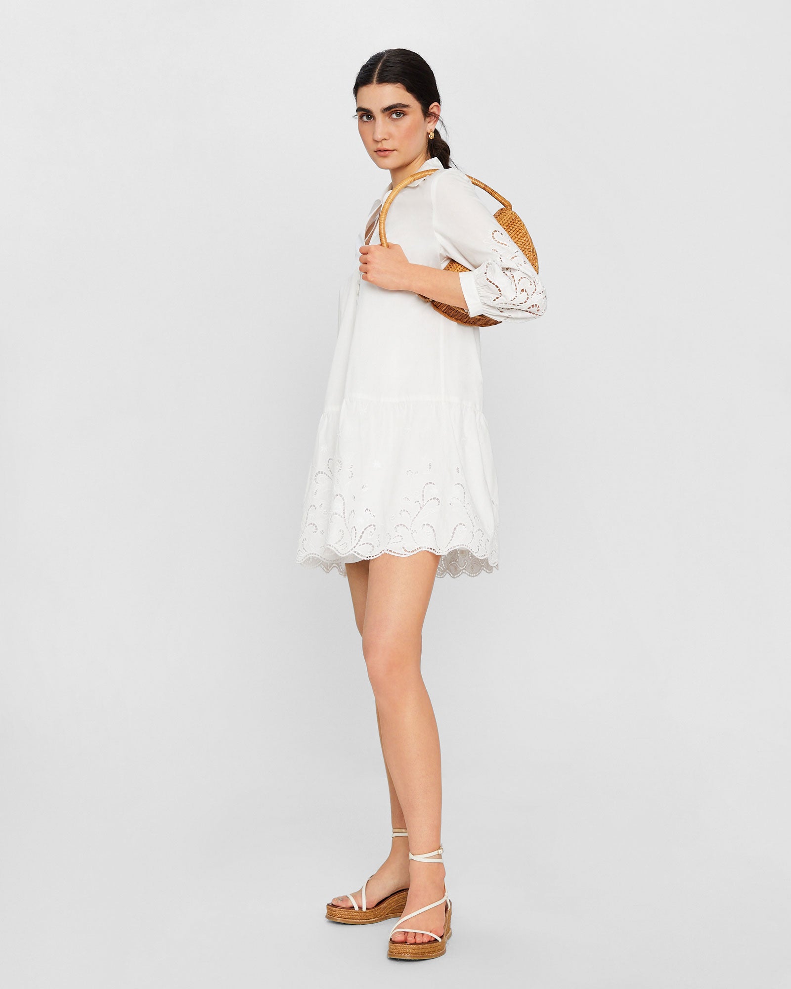 CLUB MONACO - Embroidered Eyelet Mini Dress - Blanc