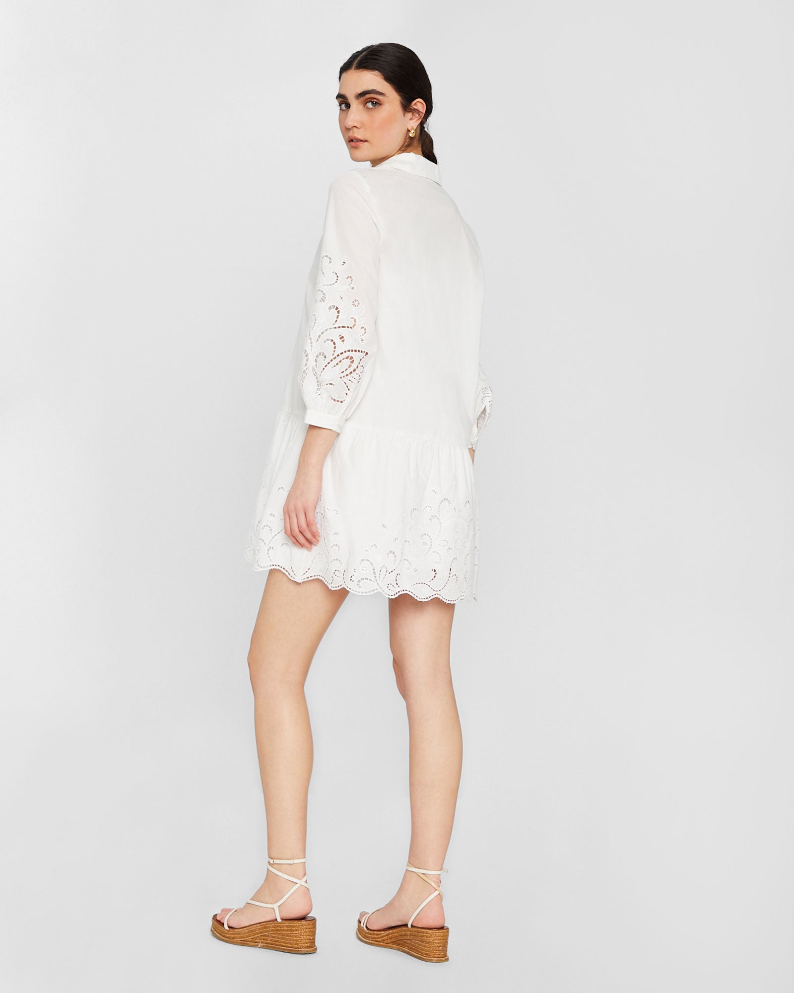 CLUB MONACO - Embroidered Eyelet Mini Dress - Blanc
