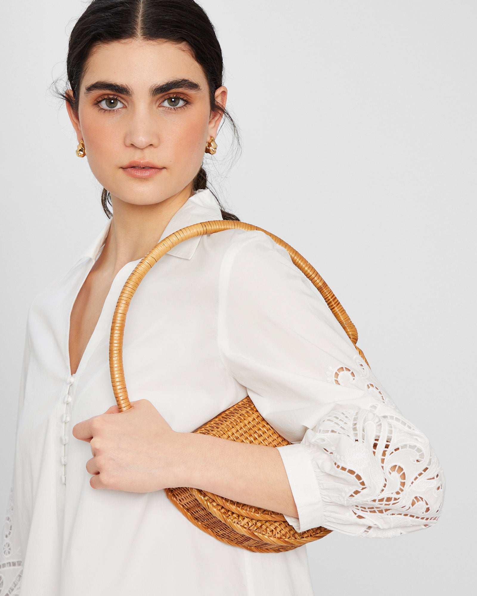 CLUB MONACO - Embroidered Eyelet Mini Dress - Blanc