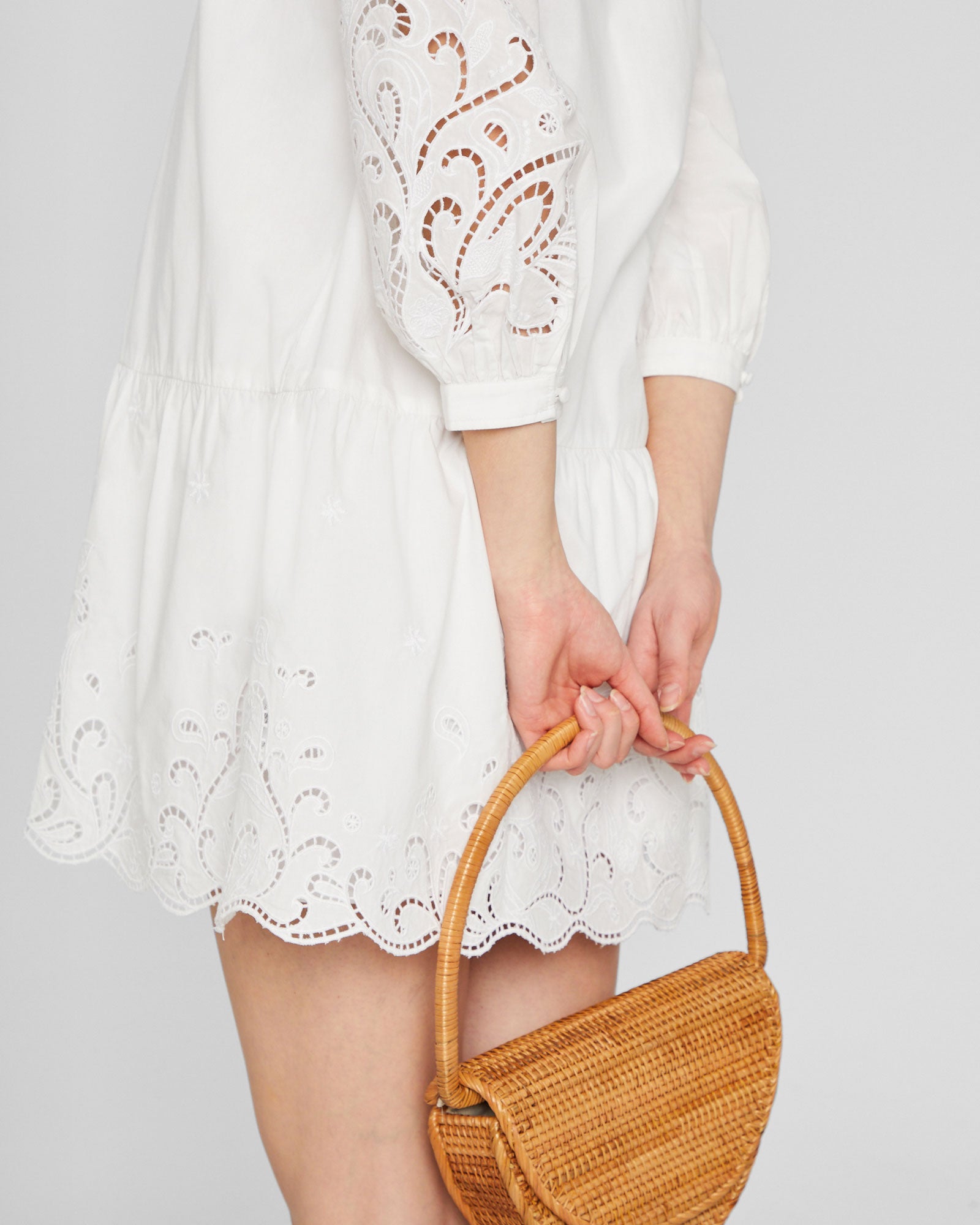 CLUB MONACO - Embroidered Eyelet Mini Dress - Blanc
