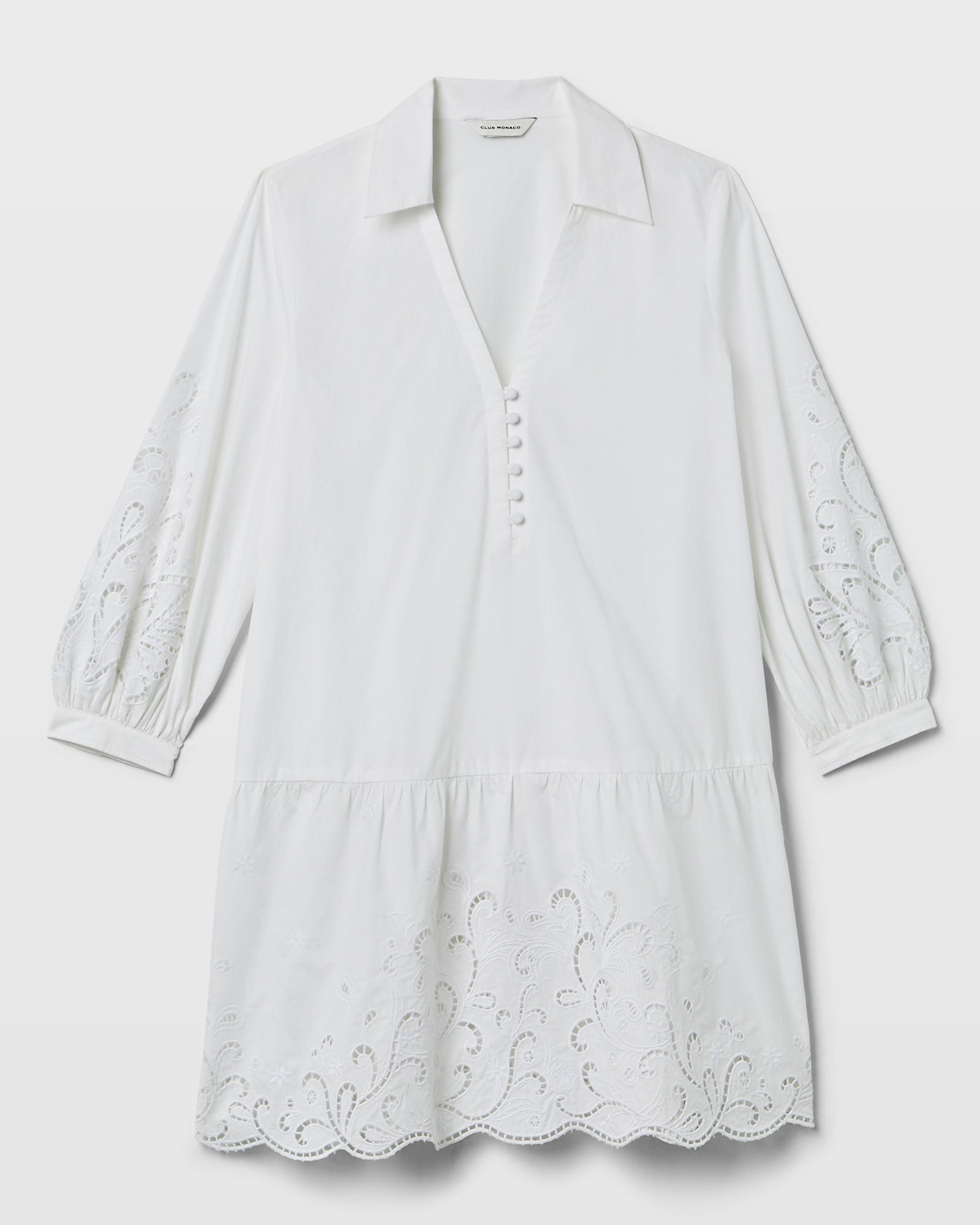 CLUB MONACO - Embroidered Eyelet Mini Dress - Blanc