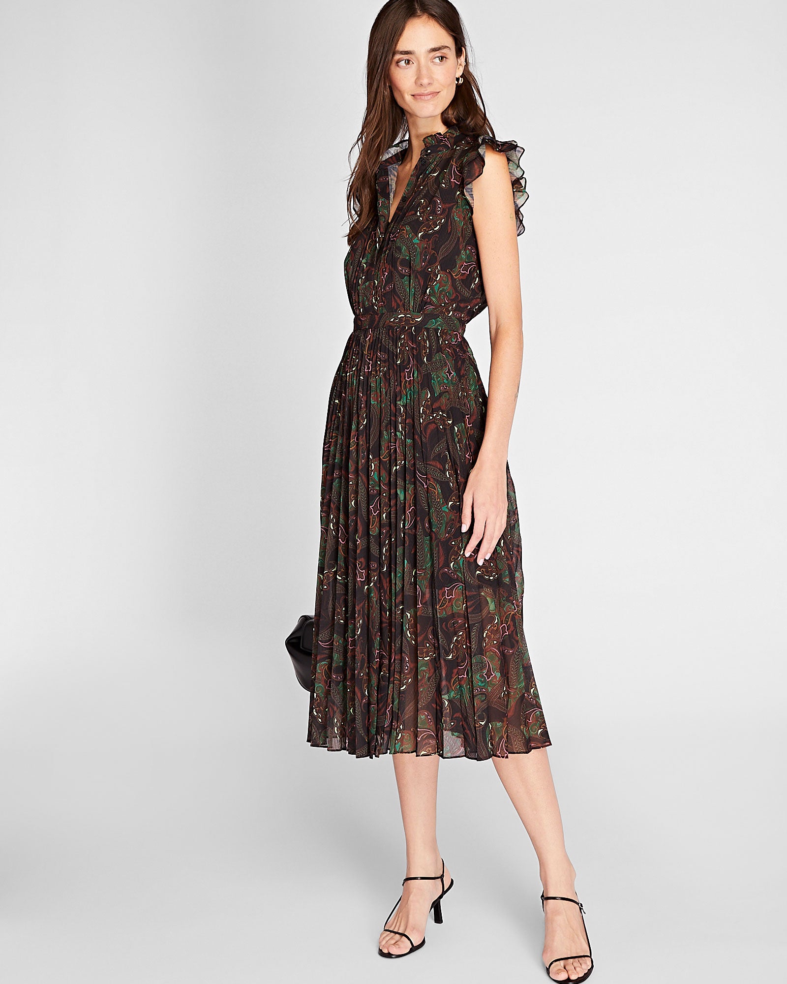 CLUB MONACO - Robe plissée sans manches - Mélange De Brun