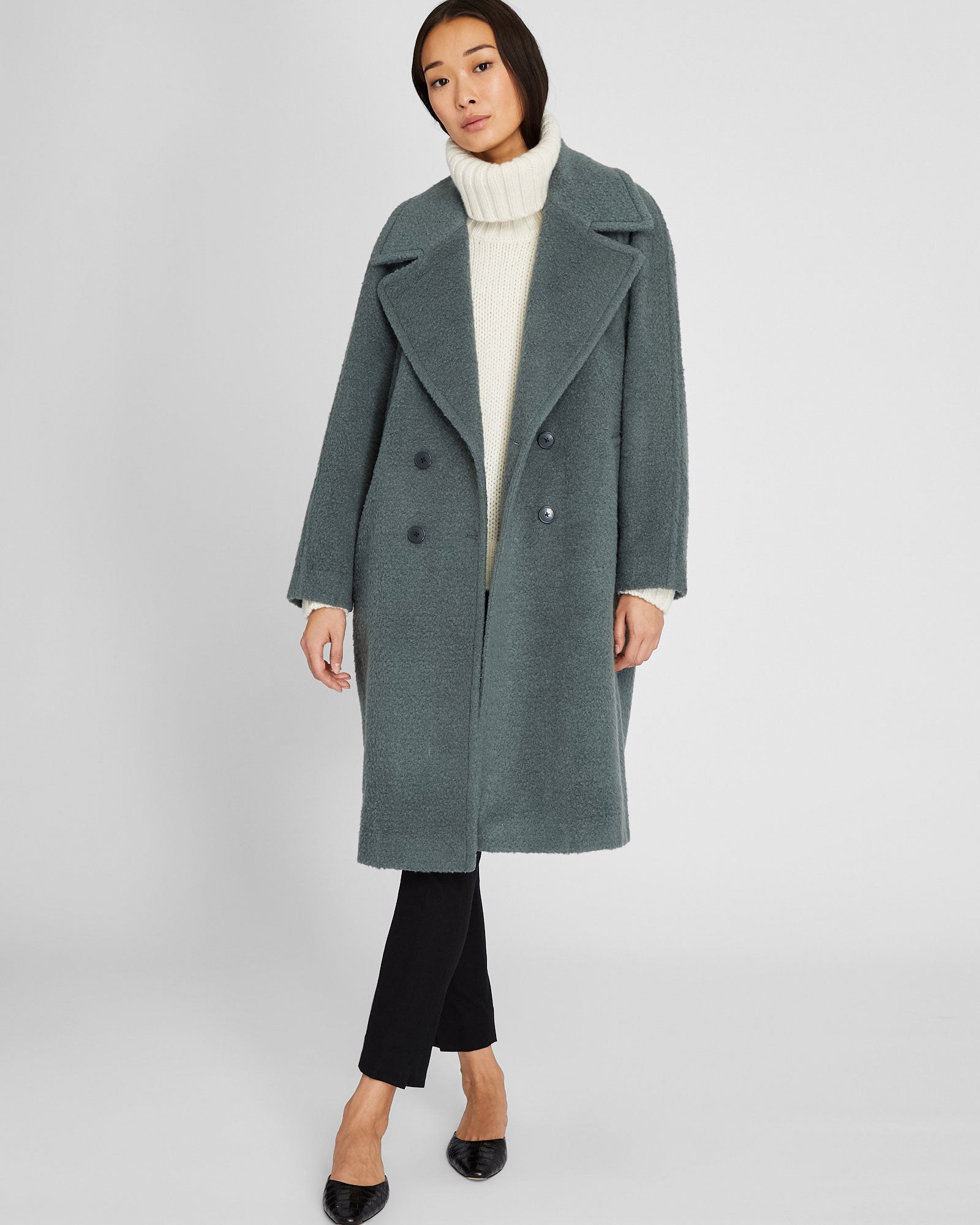 CLUB MONACO - Manteau texturé croisé décontracté - Vert fougère