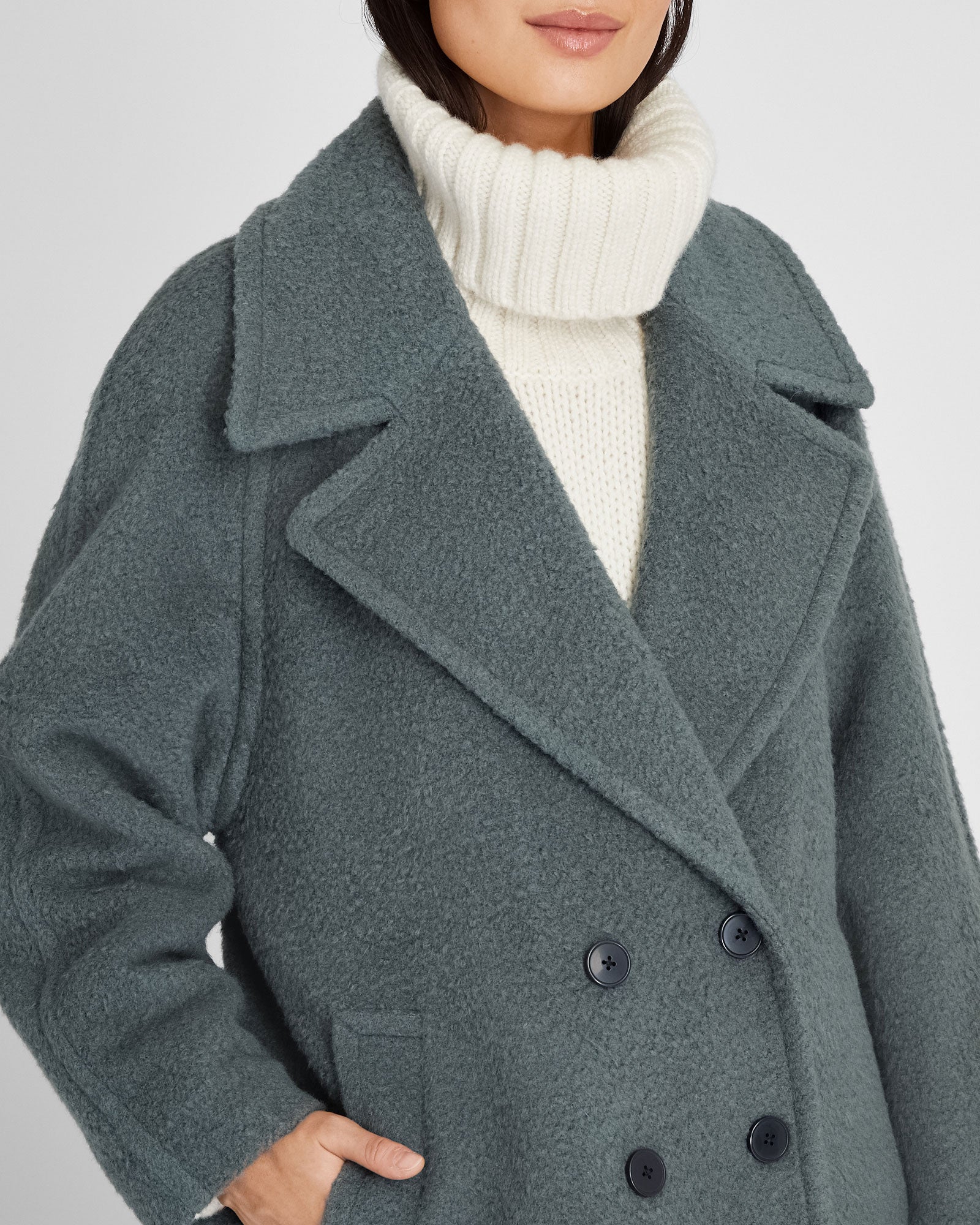 CLUB MONACO - Manteau texturé croisé décontracté - Vert fougère