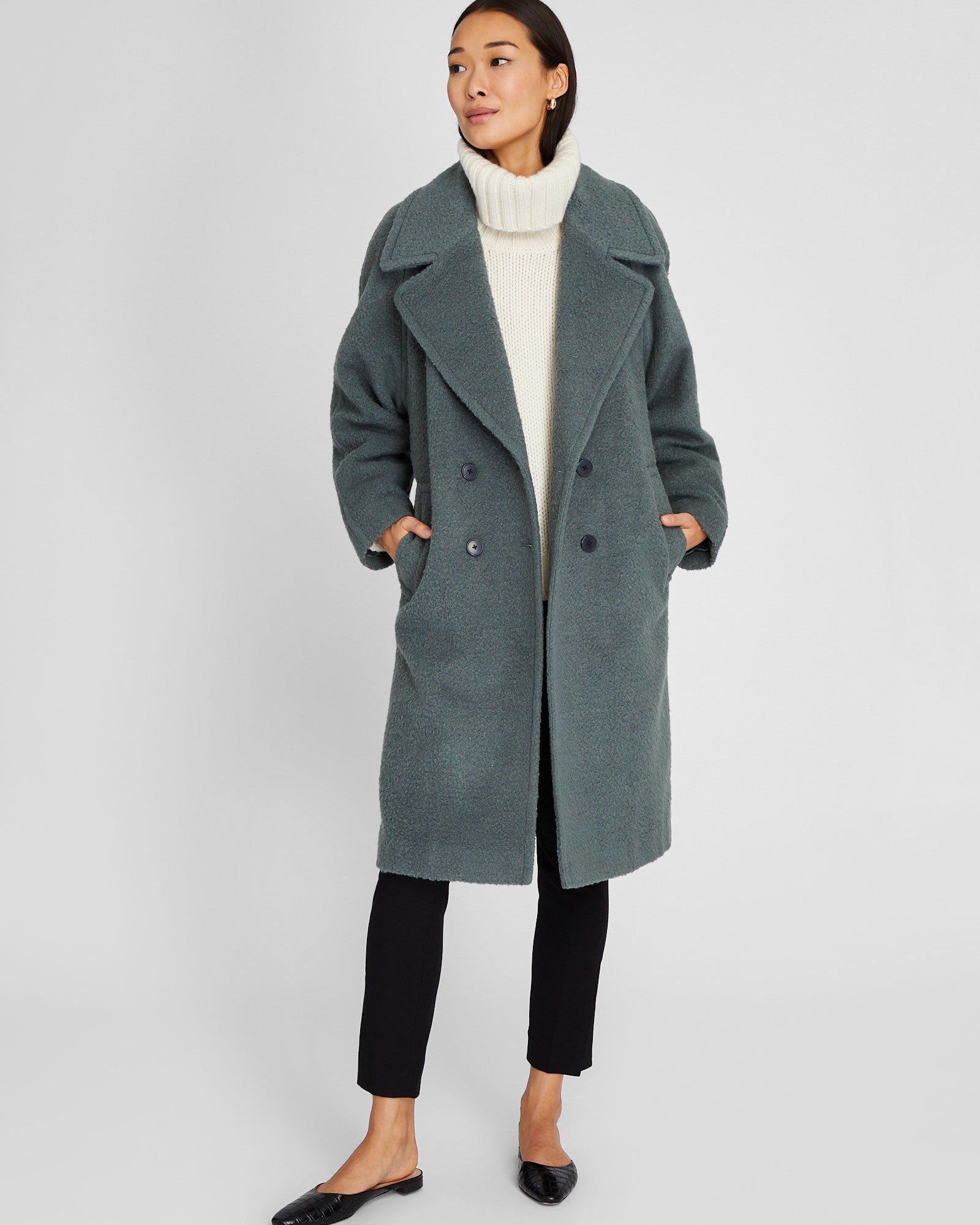 CLUB MONACO - Manteau texturé croisé décontracté - Vert fougère