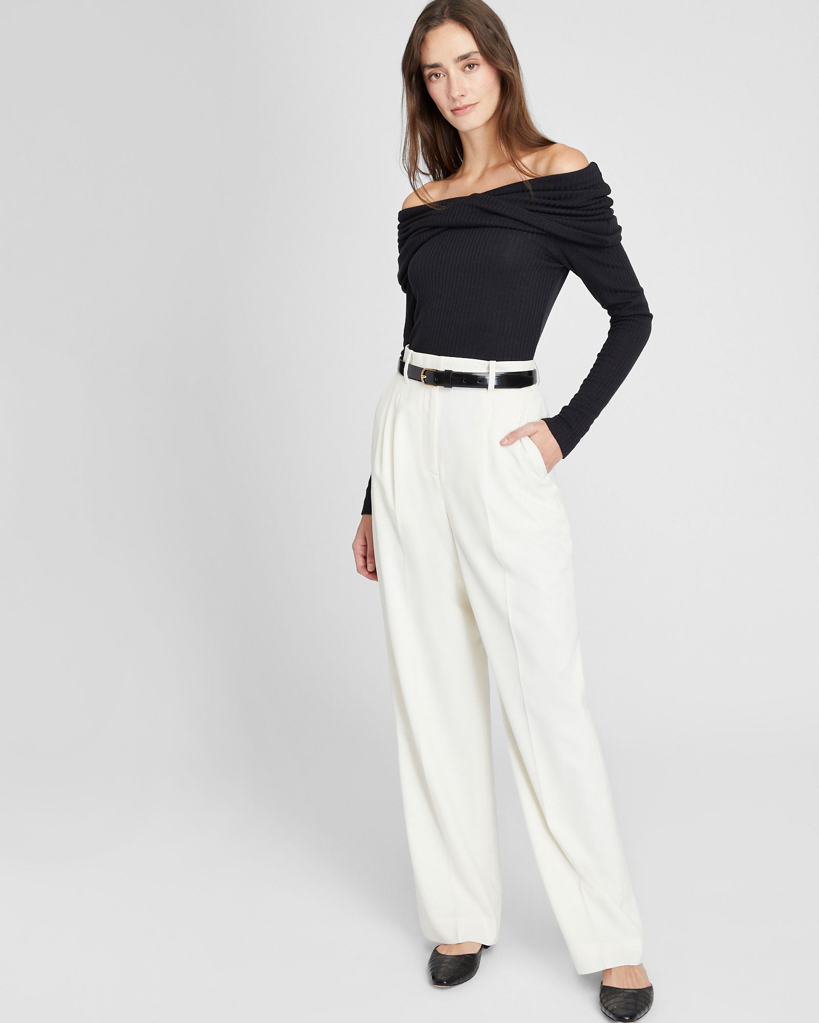 CLUB MONACO - Off-The-Shoulder Knit Top - Black