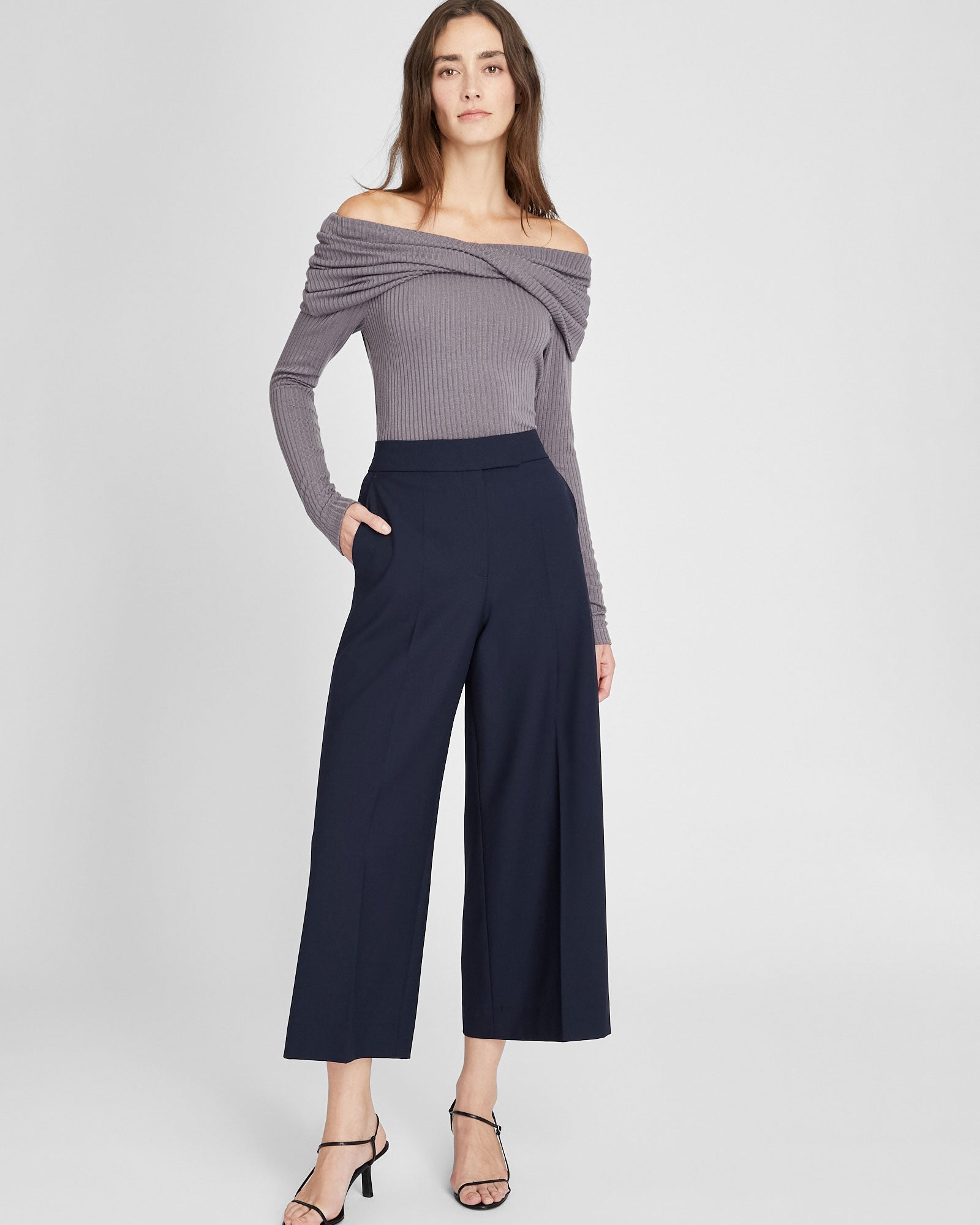 CLUB MONACO - Off-The-Shoulder Knit Top - Brown