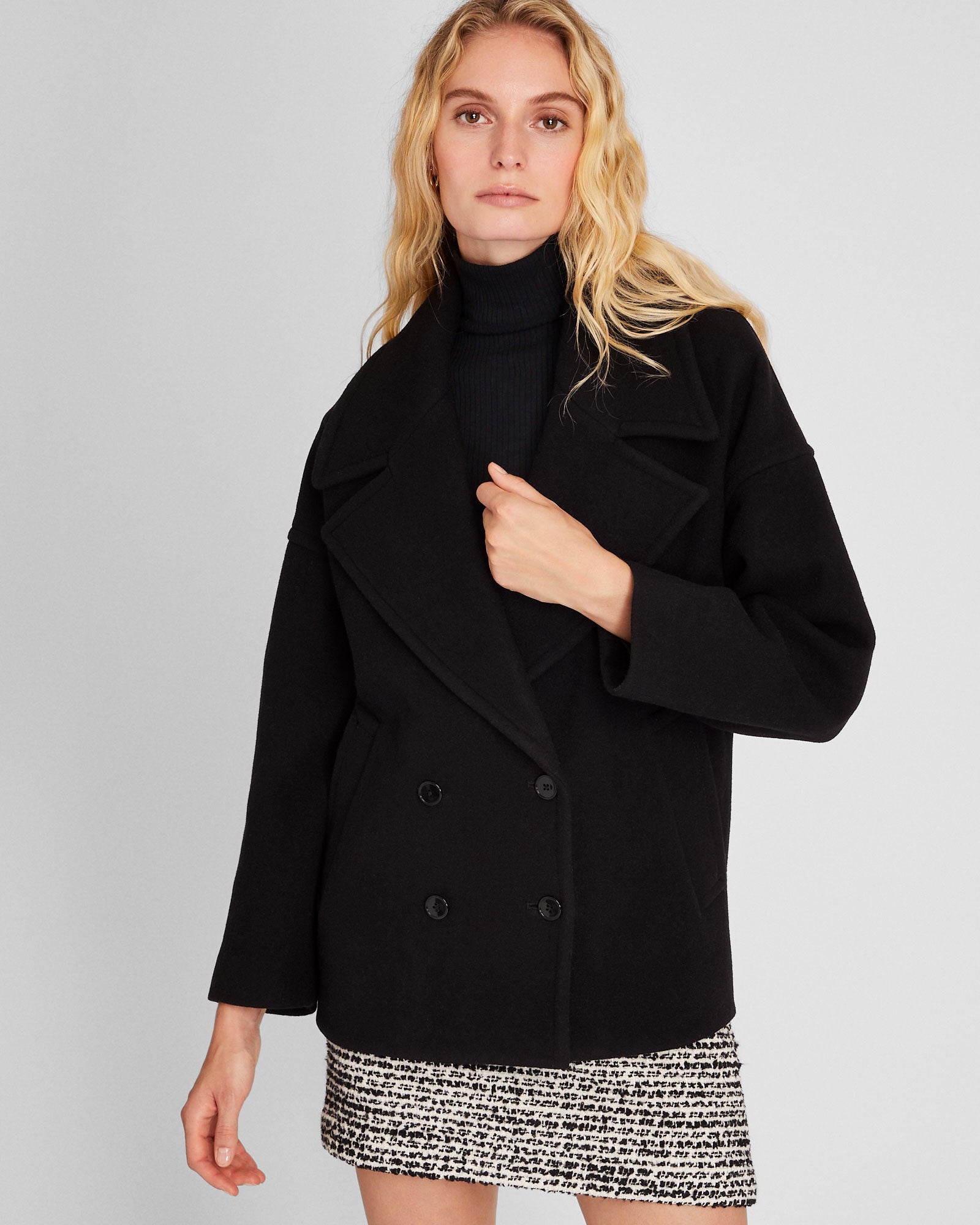 CLUB MONACO - Short Double-Breasted Relaxed Coat - Black