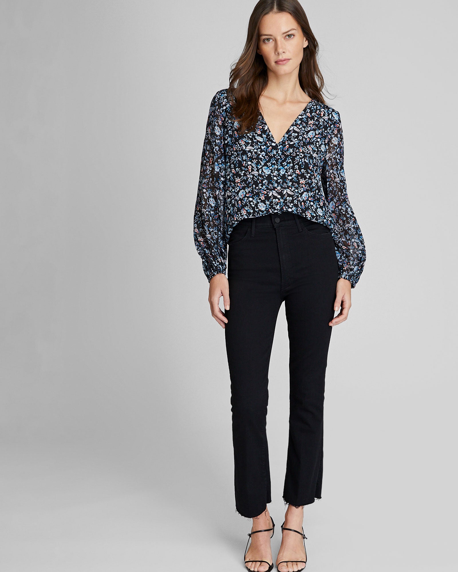 CLUB MONACO - Printed Silk Button Detail Blouse - Blue Mix