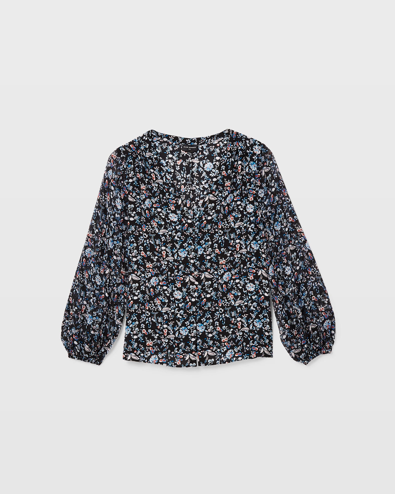 CLUB MONACO - Printed Silk Button Detail Blouse - Blue Mix