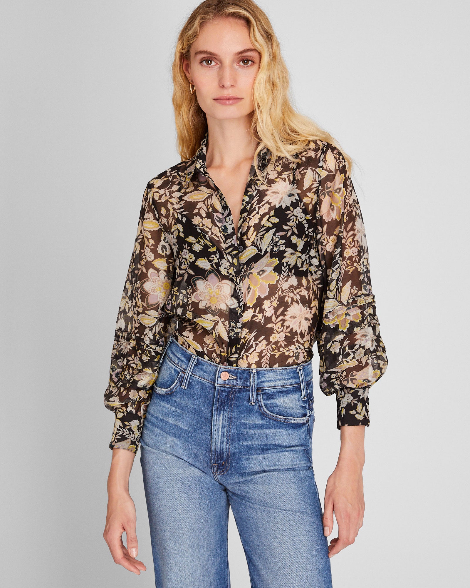 CLUB MONACO - Pintuck Balloon Sleeve Shirt - Black Mix