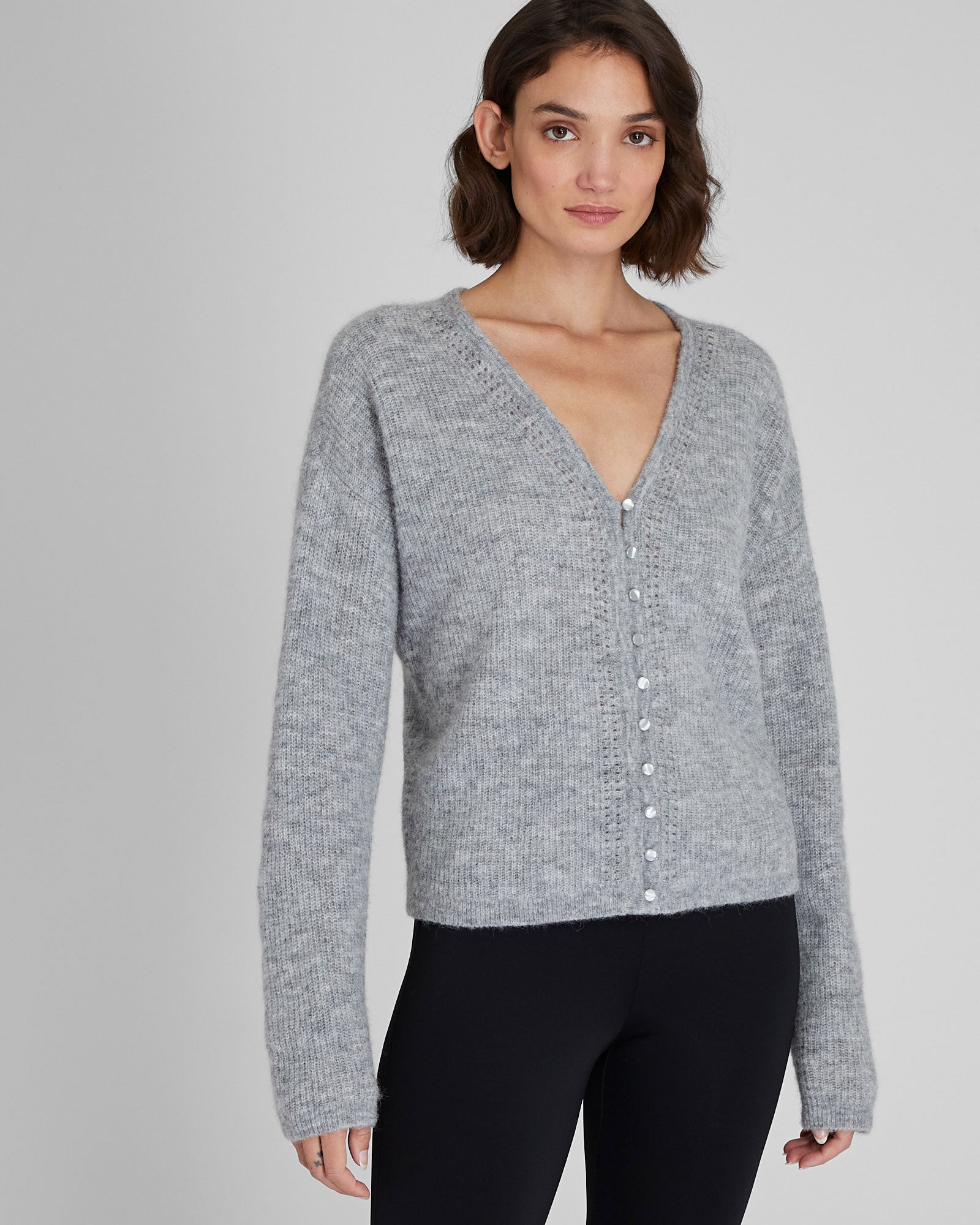CLUB MONACO - Cardigan réversible à encolure en V - Gris Chiné Moyen