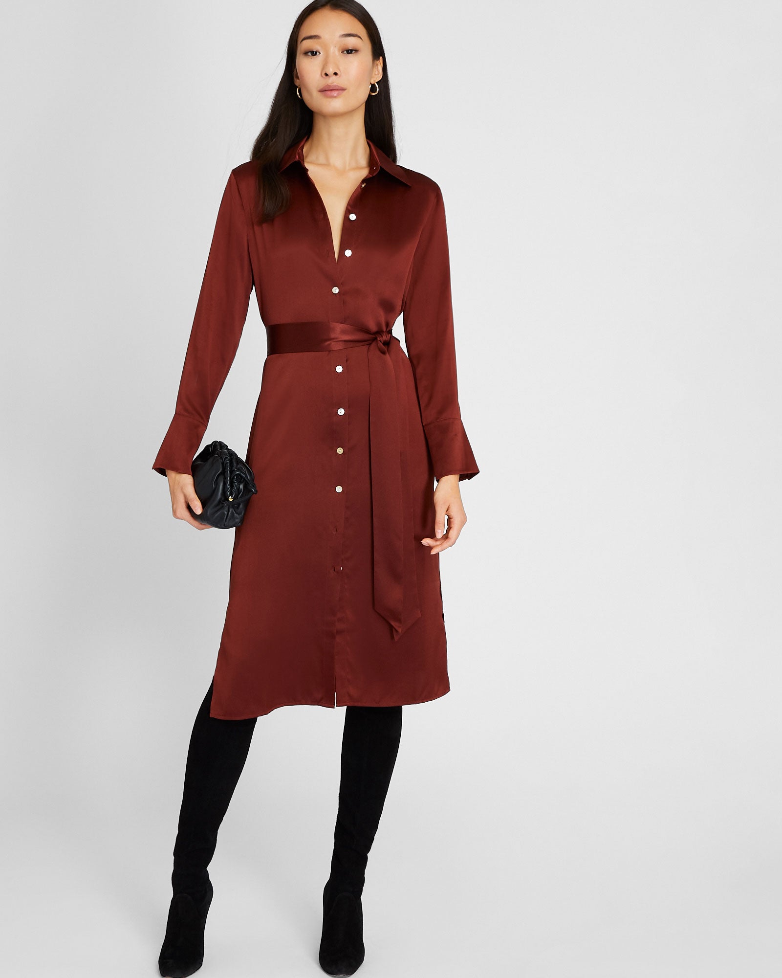 CLUB MONACO - Robe chemisier en soie charmeuse - Paprika