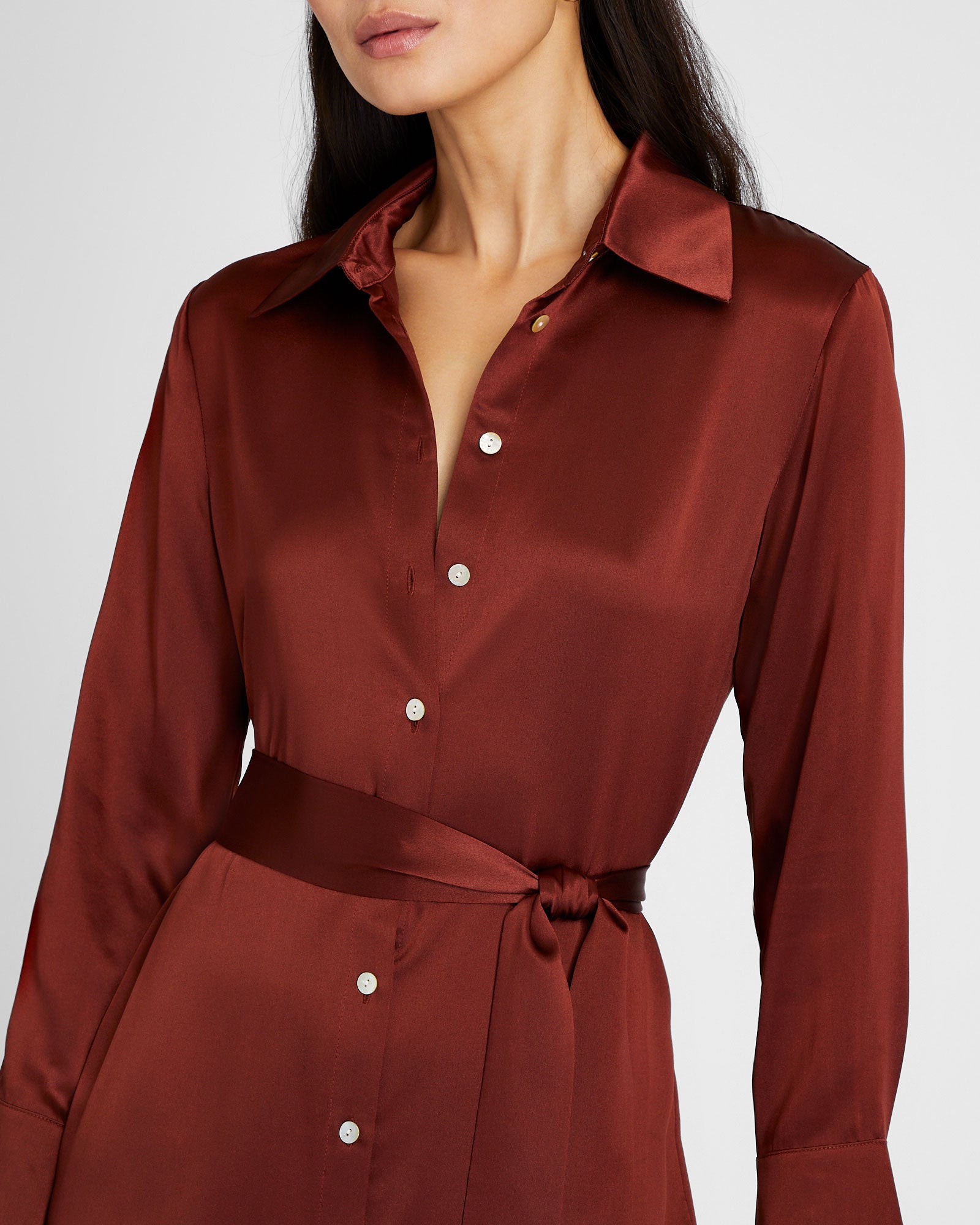 CLUB MONACO - Robe chemisier en soie charmeuse - Paprika