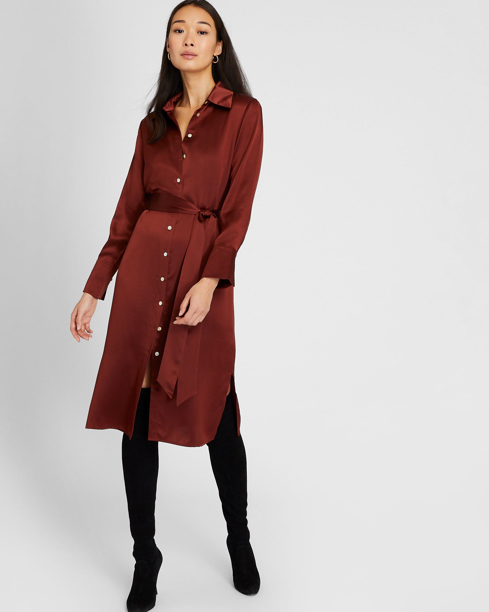 CLUB MONACO - Robe chemisier en soie charmeuse - Paprika