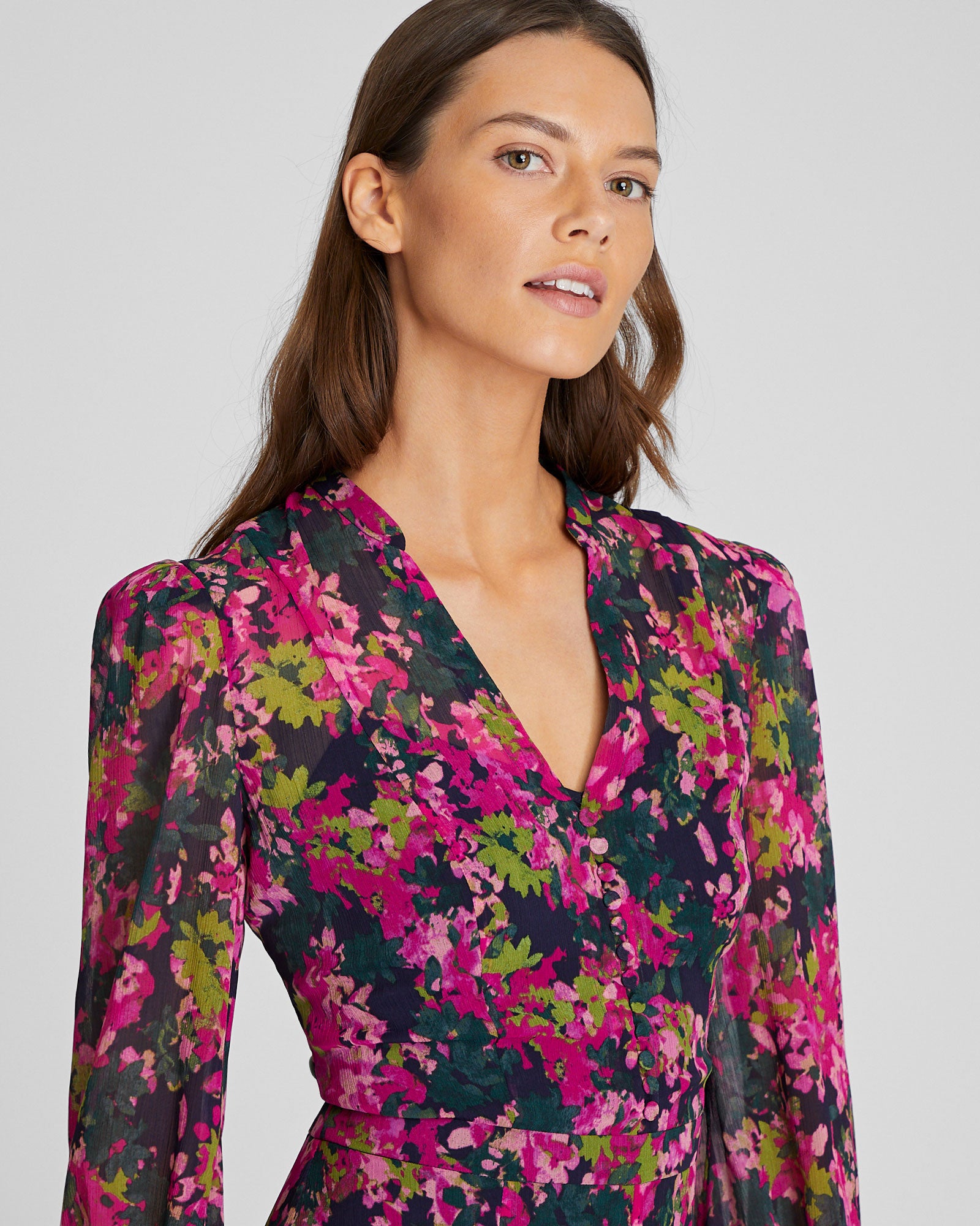 CLUB MONACO - Robe imprimée florale longue - Mélange rose