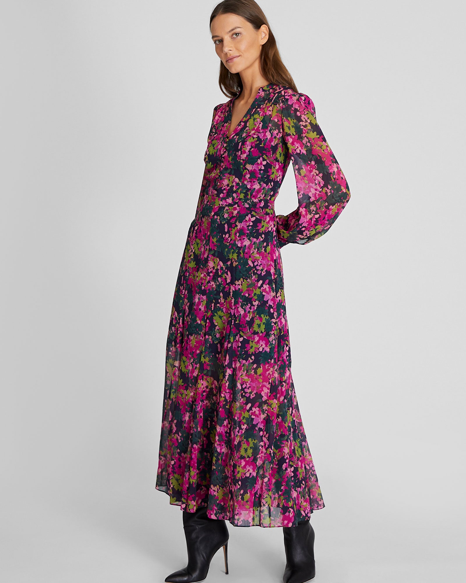 CLUB MONACO - Robe imprimée florale longue - Mélange rose