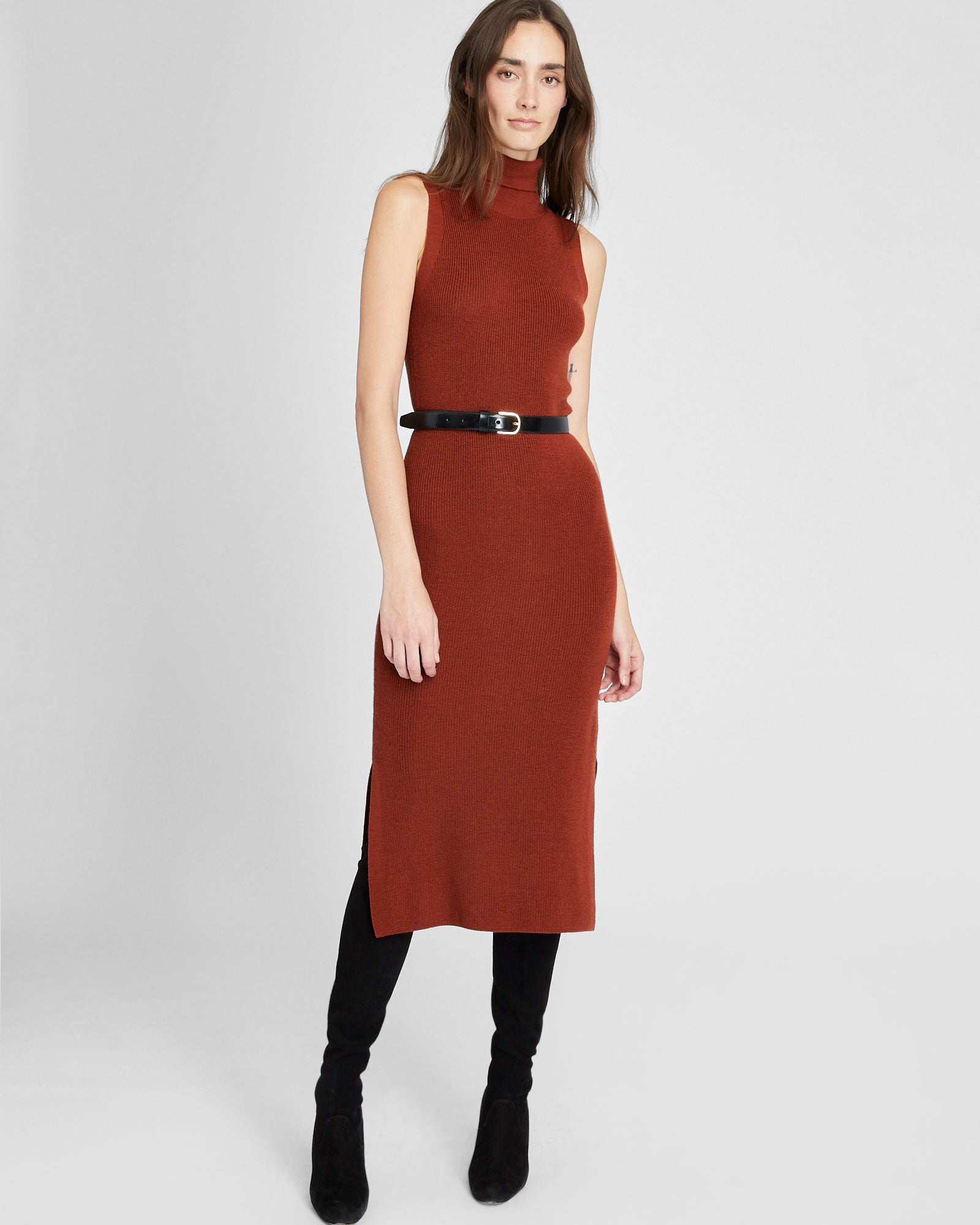 CLUB MONACO - Sleeveless Merino Wool Turtleneck Midi Dress - Paprika