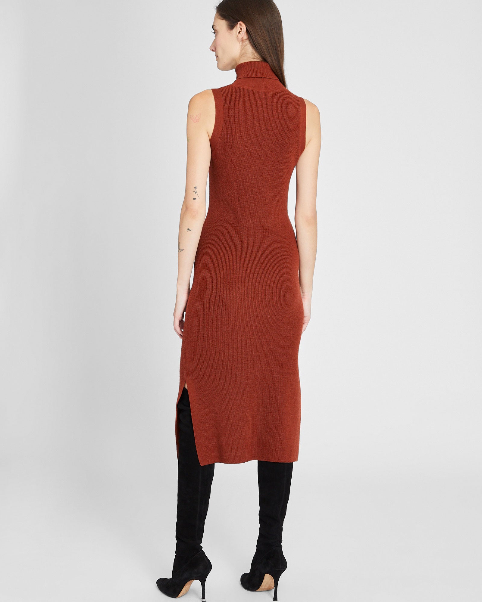 CLUB MONACO - Sleeveless Merino Wool Turtleneck Midi Dress - Paprika