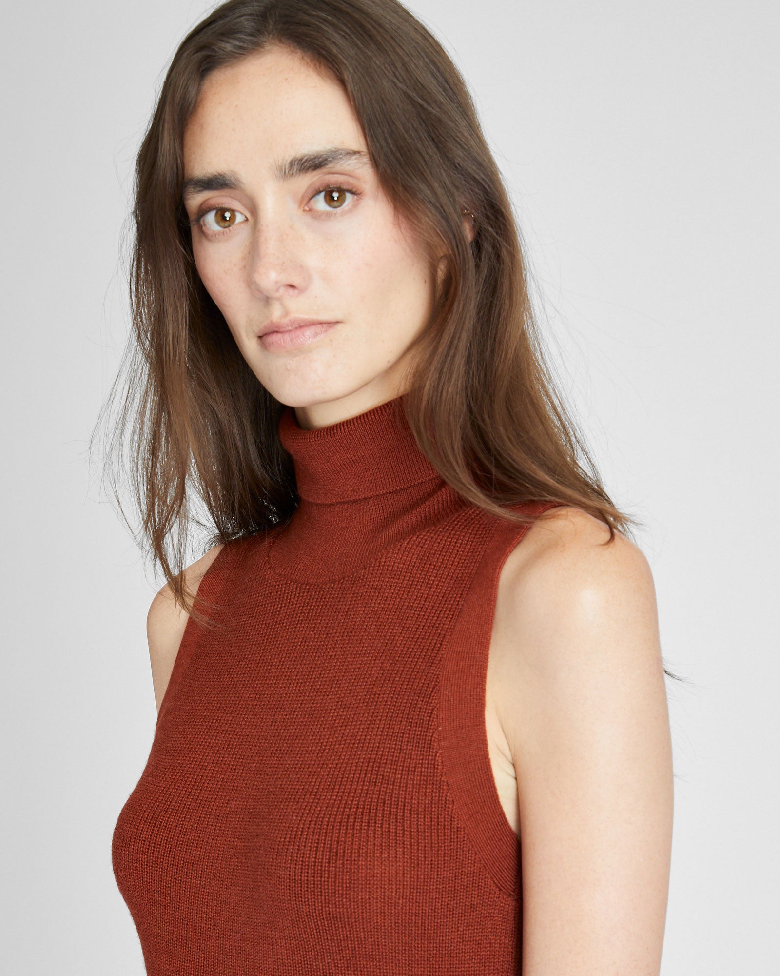 CLUB MONACO - Sleeveless Merino Wool Turtleneck Midi Dress - Paprika