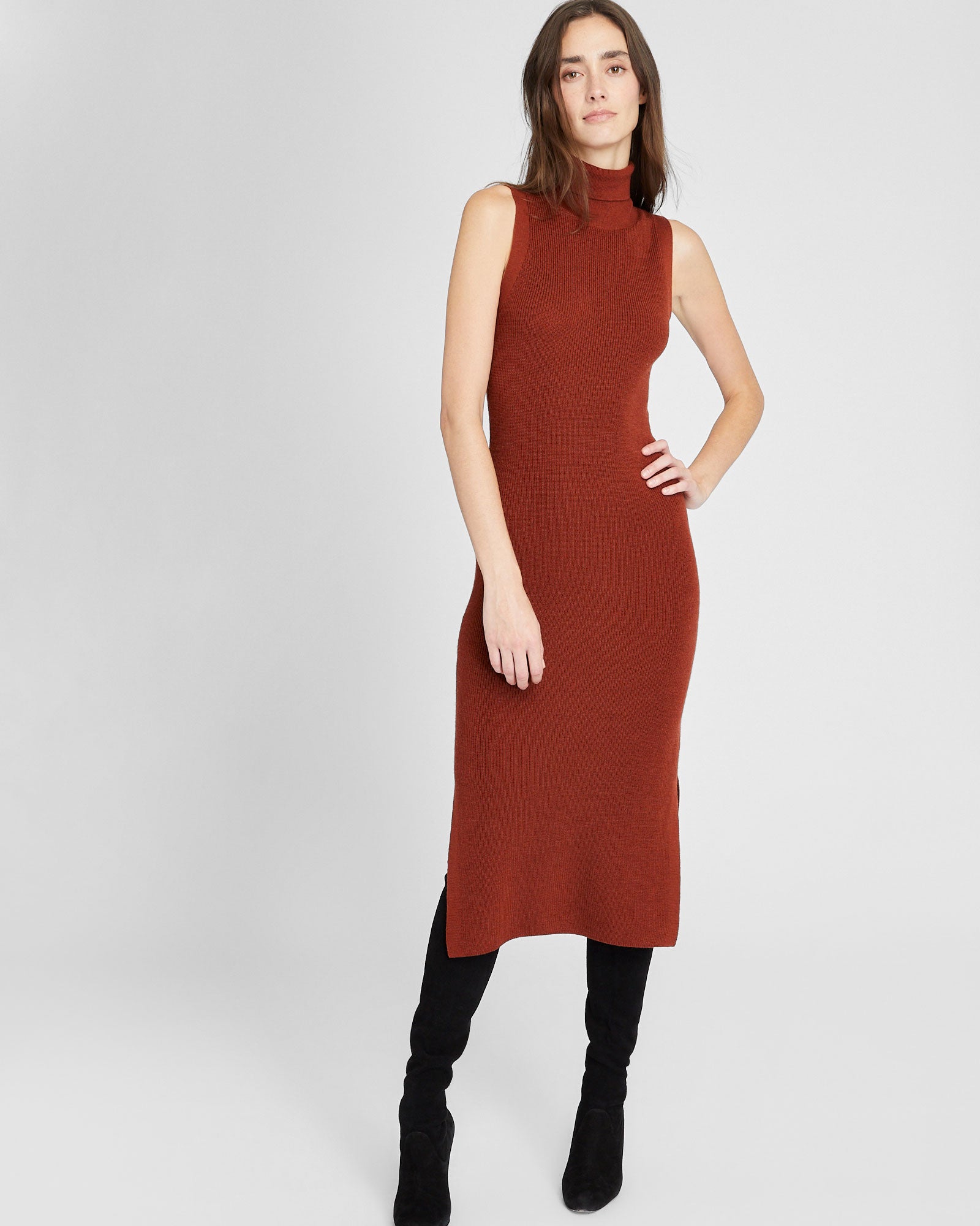 CLUB MONACO - Sleeveless Merino Wool Turtleneck Midi Dress - Paprika