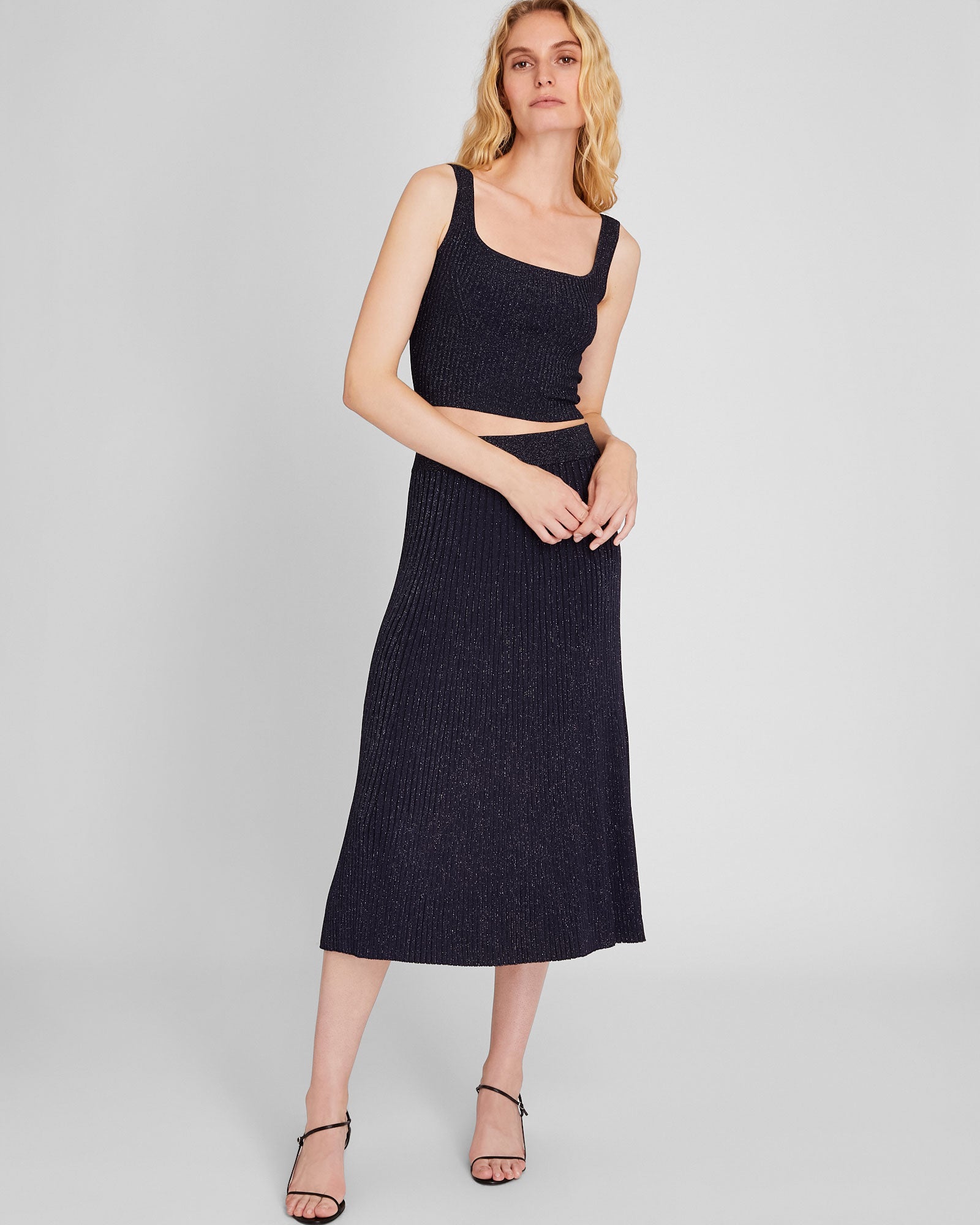 CLUB MONACO - Haut en tricot côtelé métallique - Marine