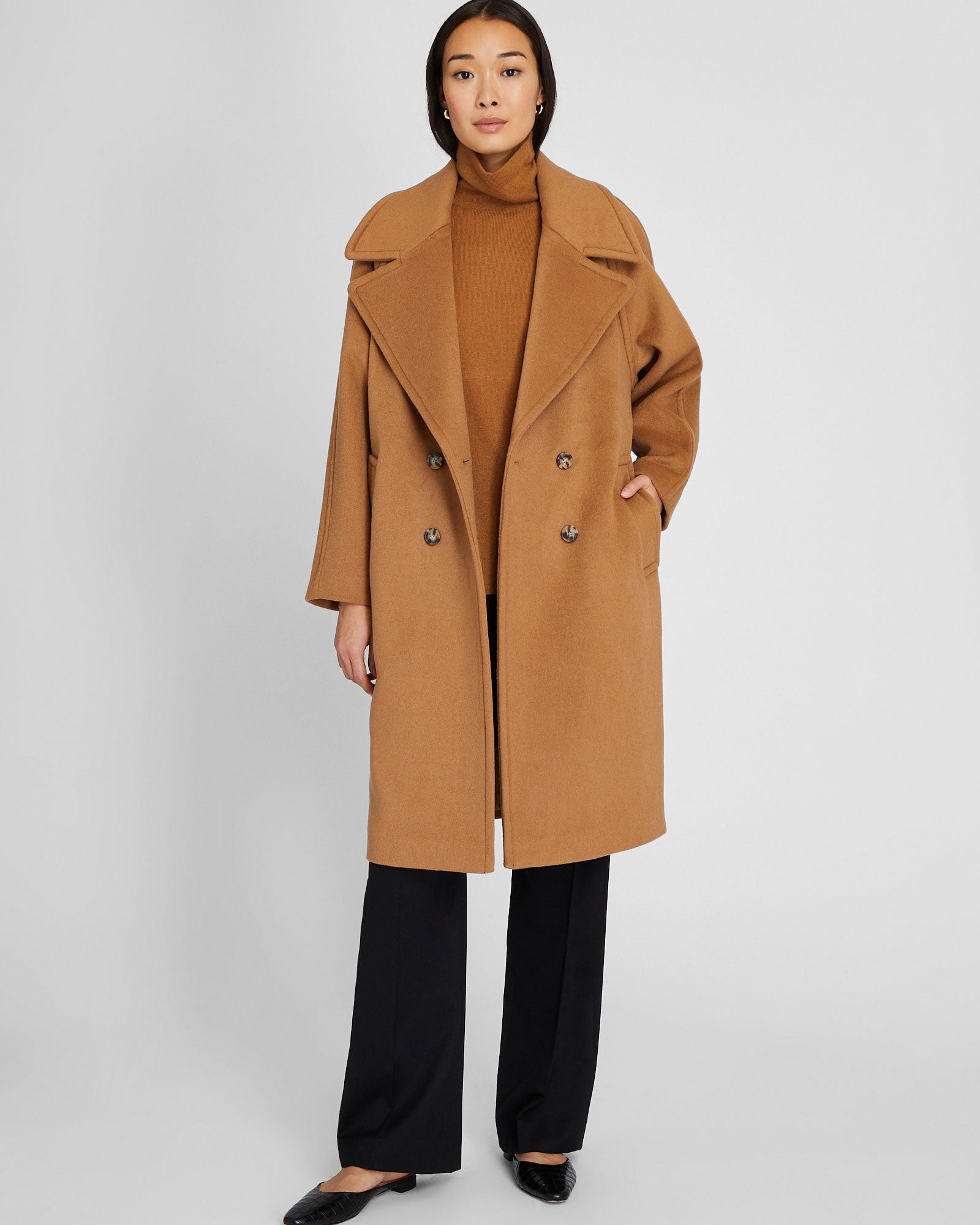 CLUB MONACO - Double-Breasted Relaxed Coat - Caramel