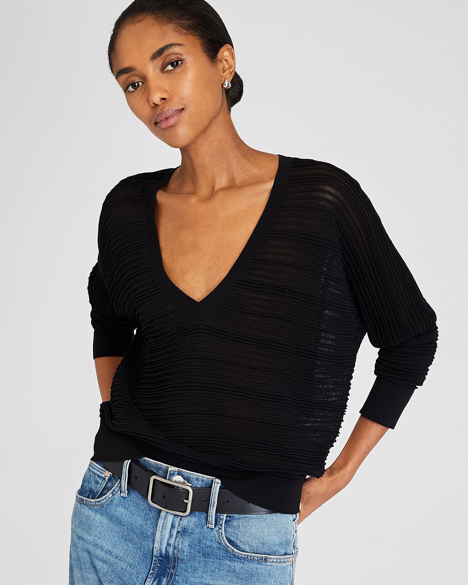 CLUB MONACO - Sheer Relaxed Ottoman Sweater - Black