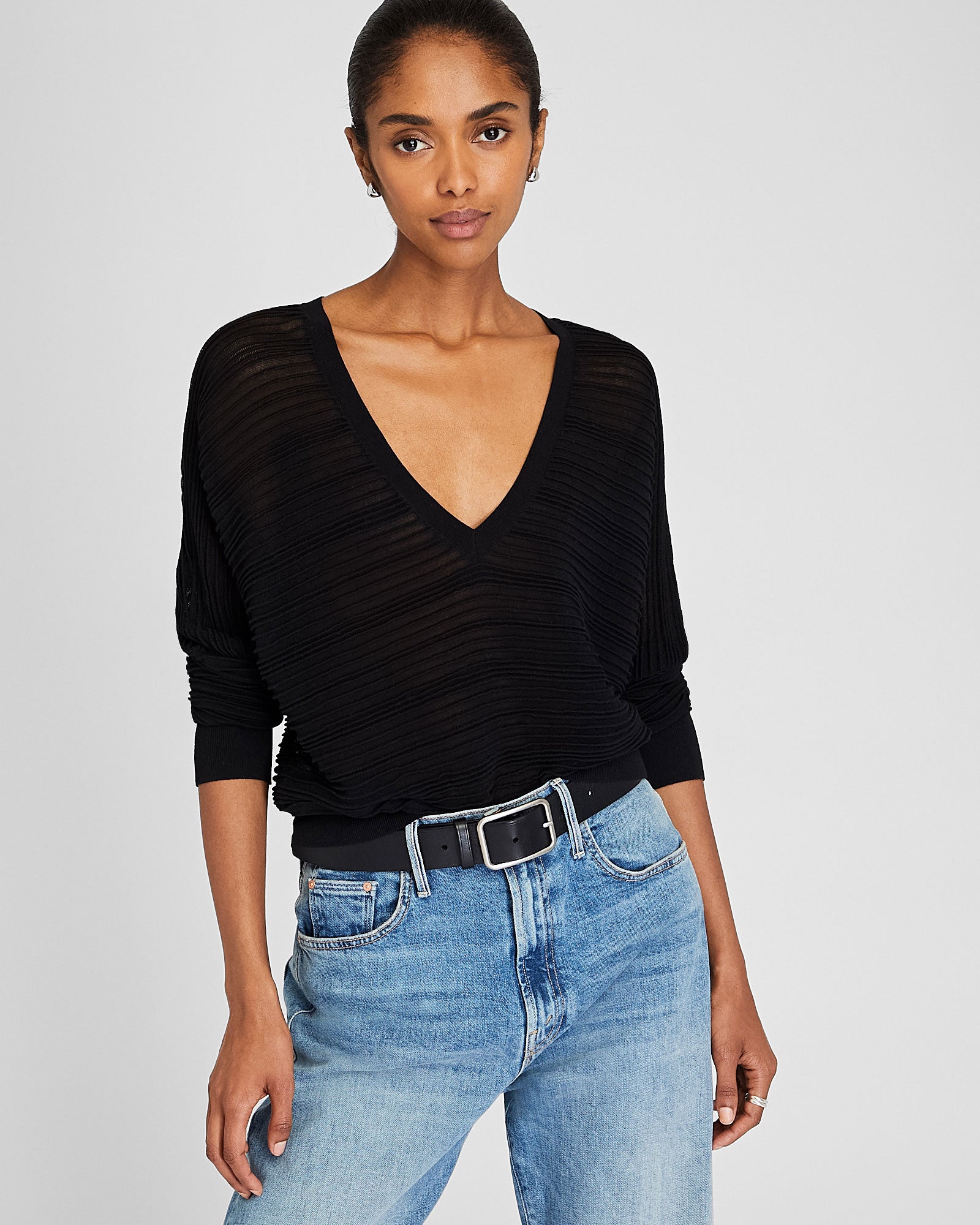 CLUB MONACO - Sheer Relaxed Ottoman Sweater - Black