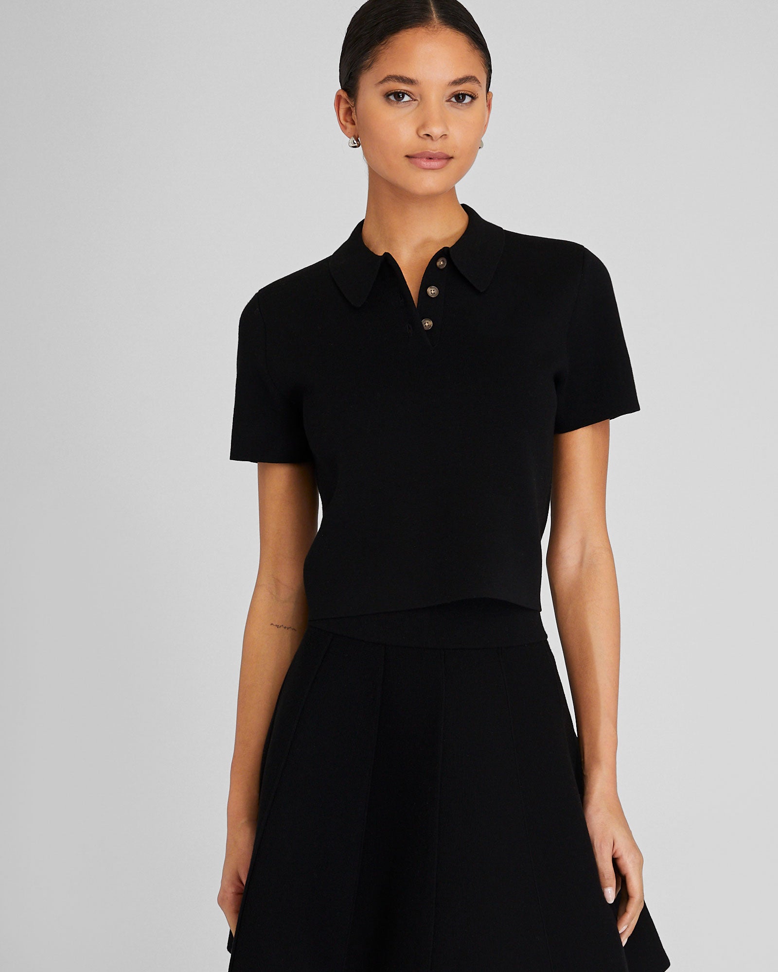 CLUB MONACO - Polo Collar Sweater Tee - Black
