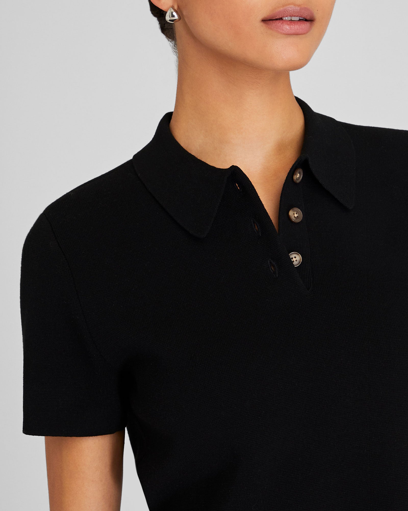 CLUB MONACO - Polo Collar Sweater Tee - Black