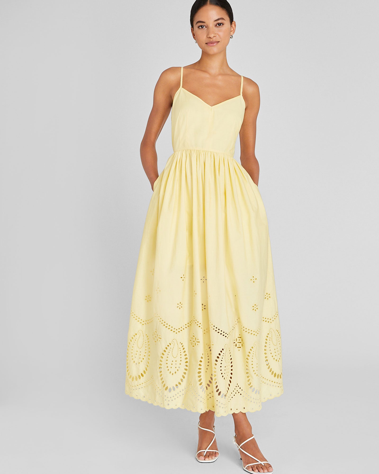 CLUB MONACO - Embroidered Eyelet Maxi Dress - Light Yellow