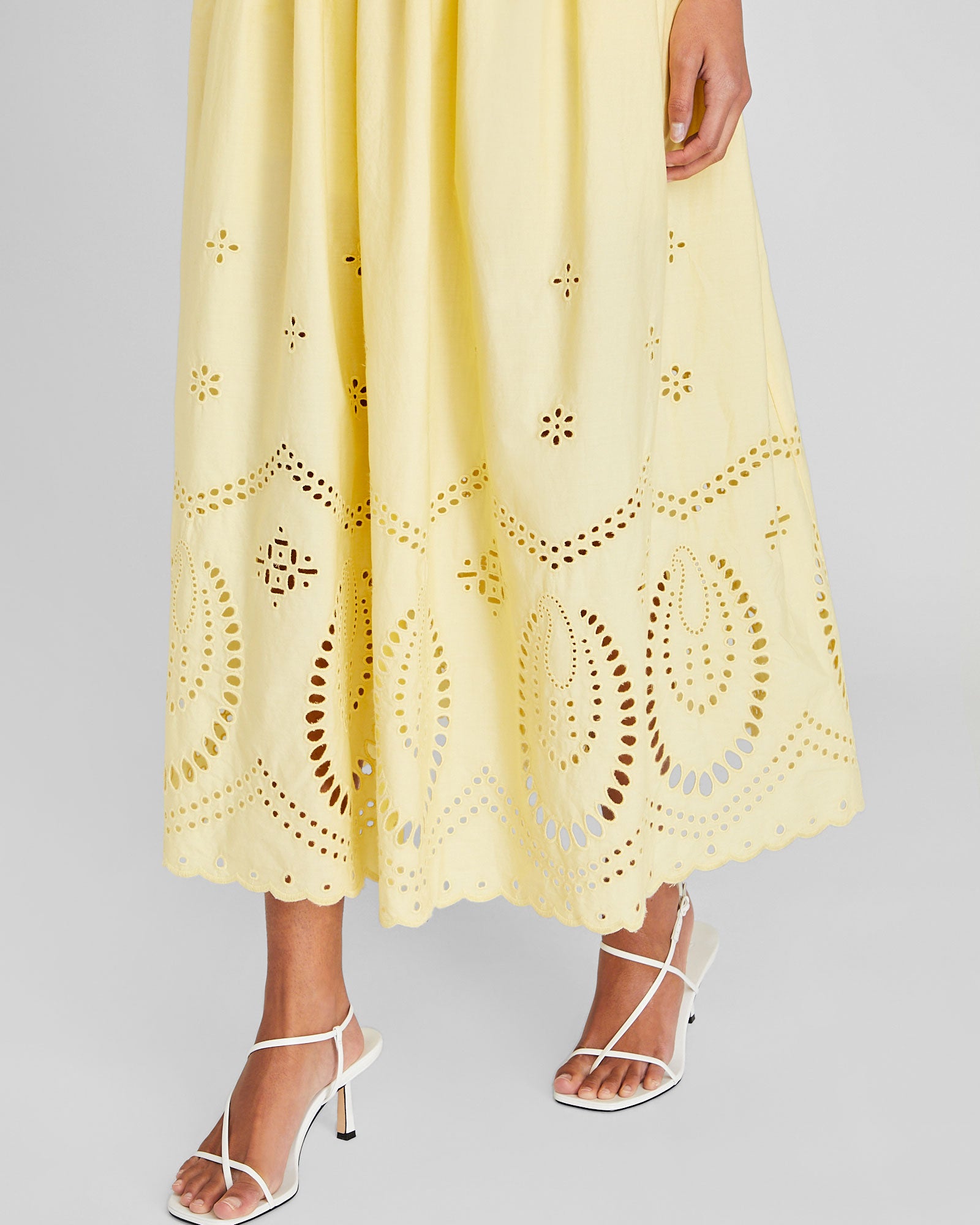 CLUB MONACO - Embroidered Eyelet Maxi Dress - Light Yellow