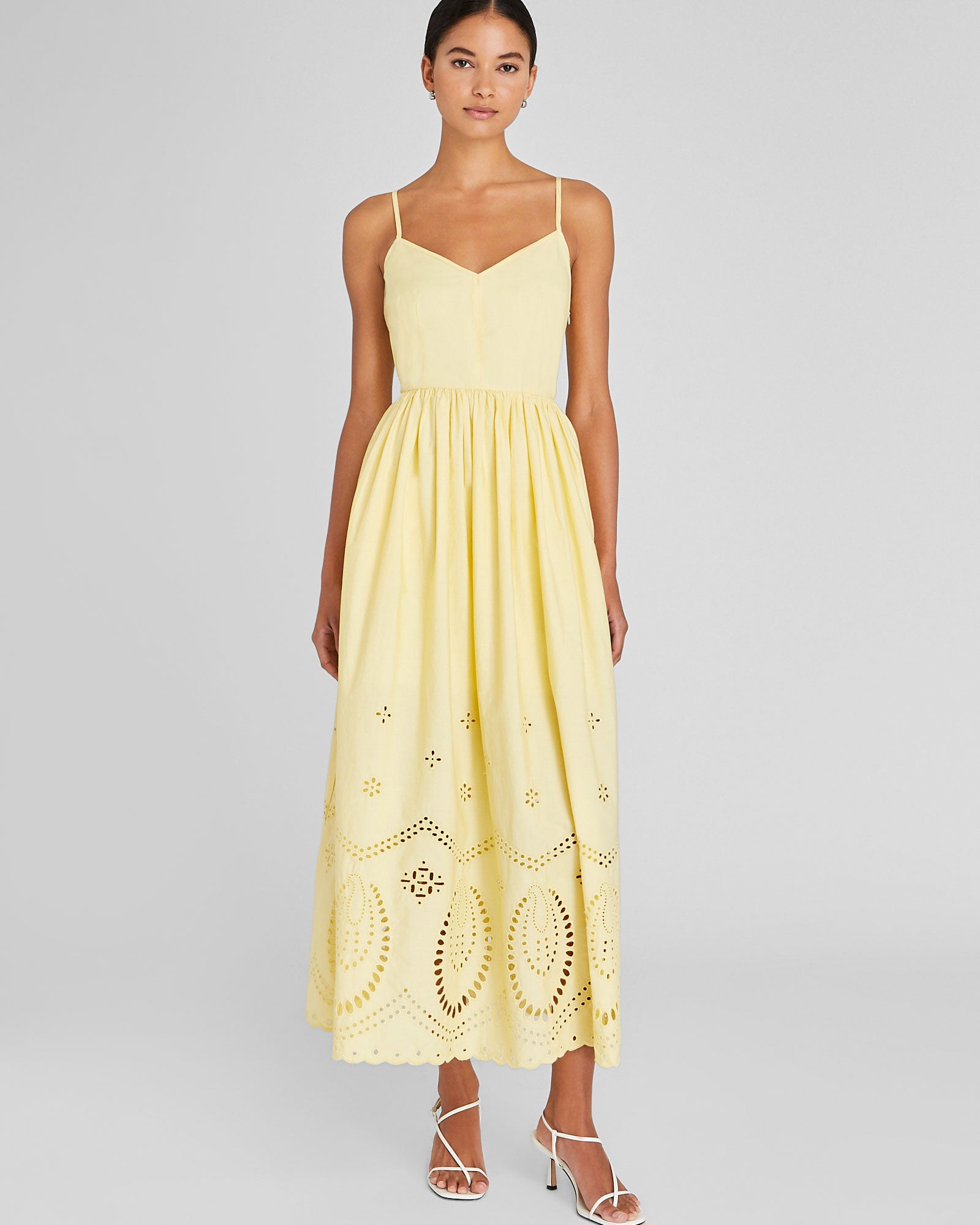 CLUB MONACO - Embroidered Eyelet Maxi Dress - Light Yellow