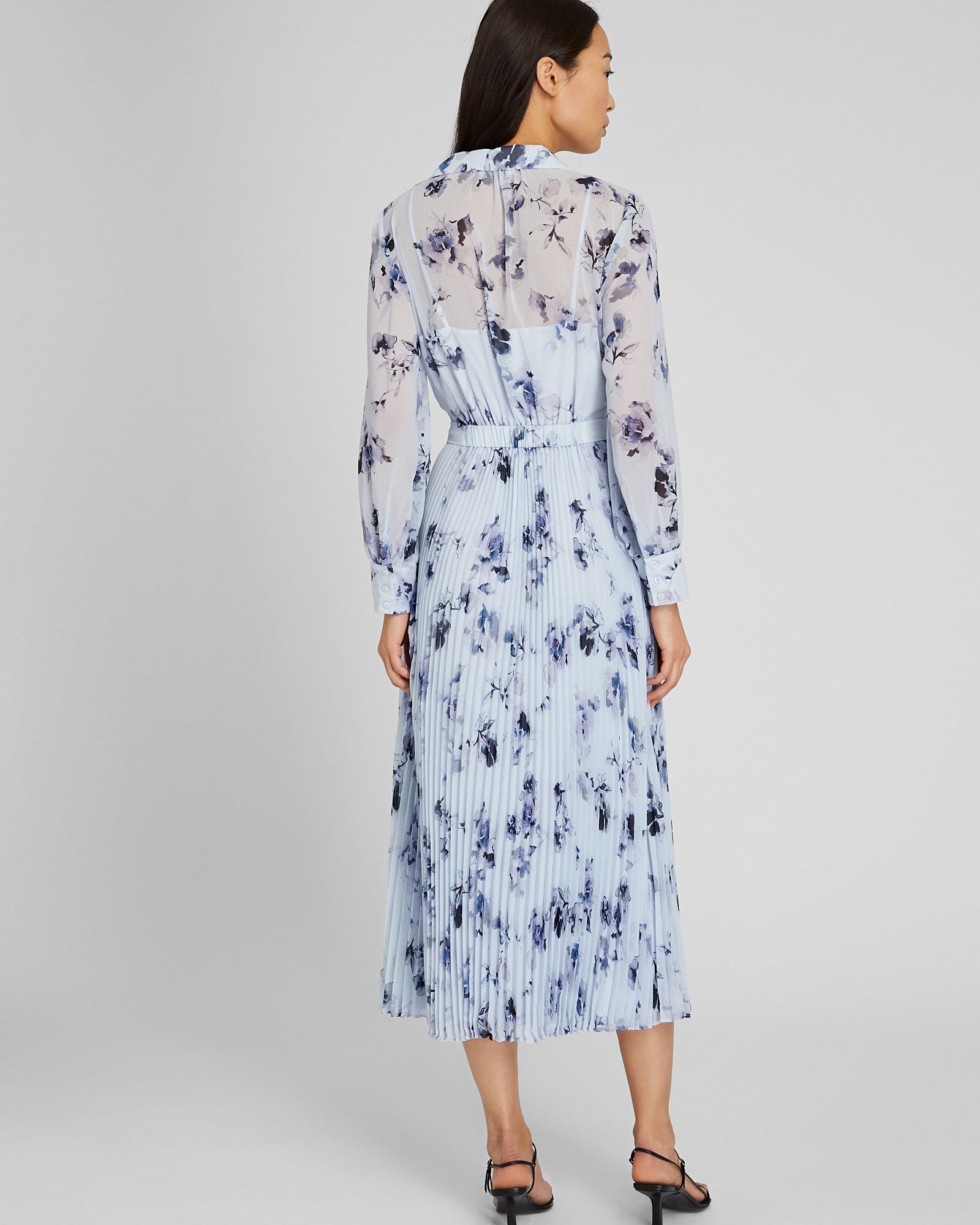 CLUB MONACO - Robe chemisier longue plissée - Bleu Horizon