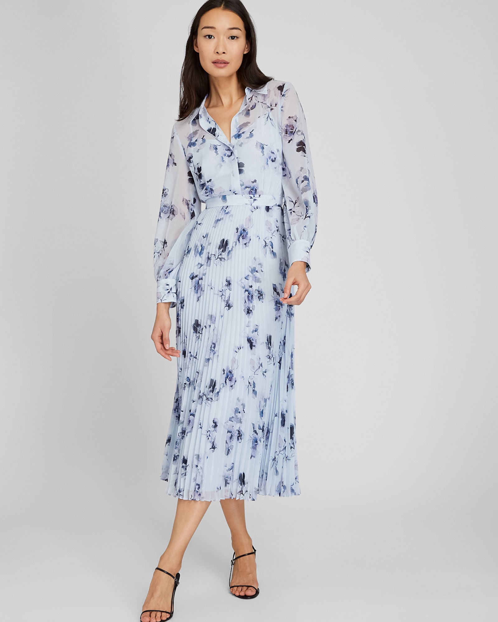 CLUB MONACO - Robe chemisier longue plissée - Bleu Horizon
