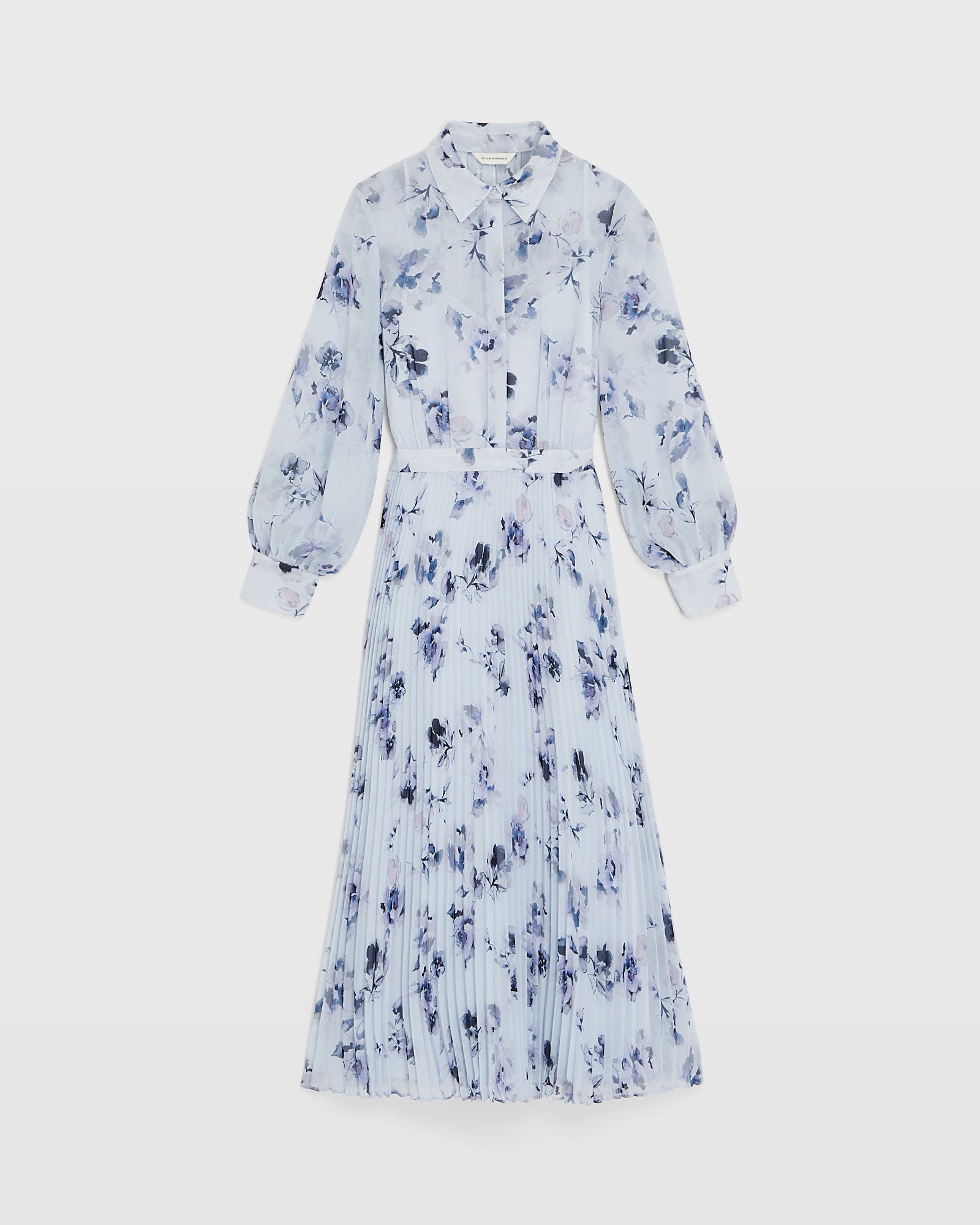 CLUB MONACO - Robe chemisier longue plissée - Bleu Horizon