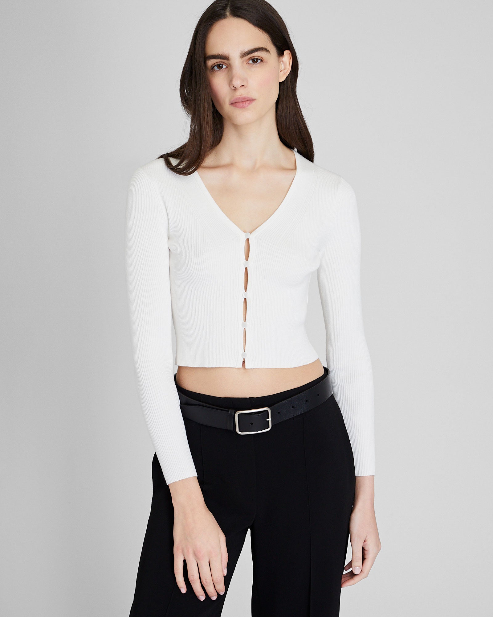 CLUB MONACO - Cardigan côtelé boutonné - Blanc
