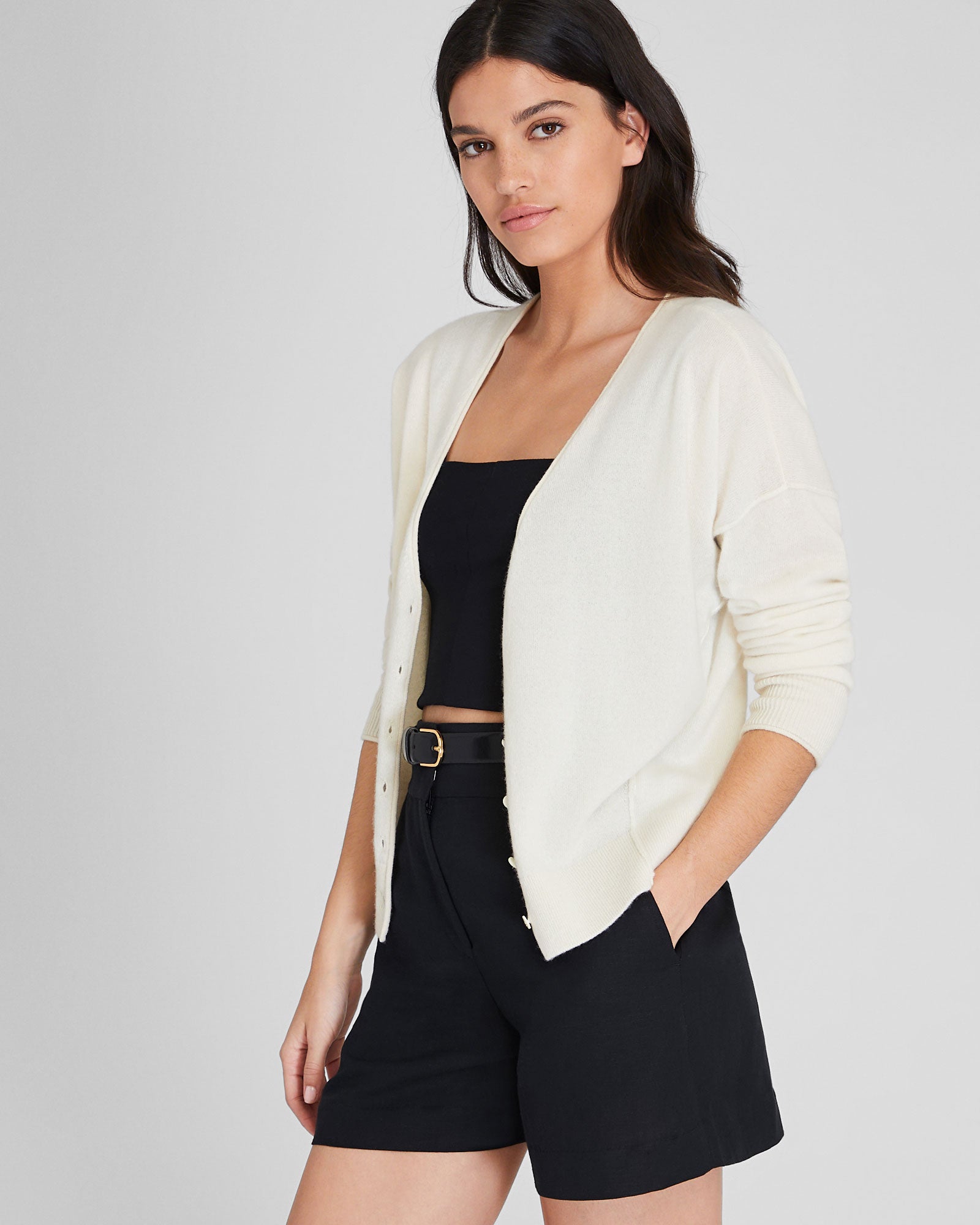 CLUB MONACO - Cardigan en cachemire col en V - Ivoire