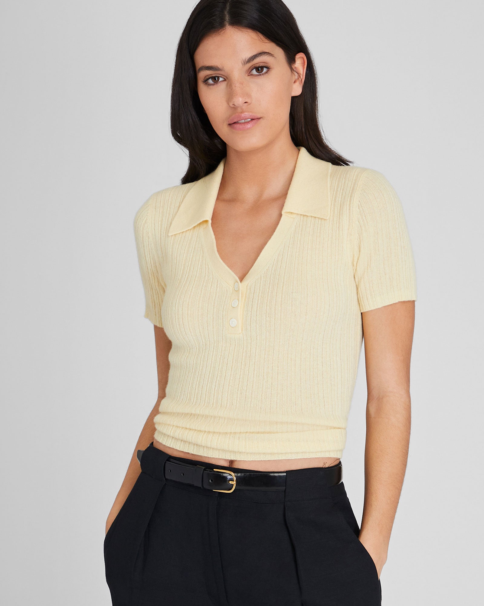 CLUB MONACO - Cashmere Collar Ribbed Sweater - Light Yellow