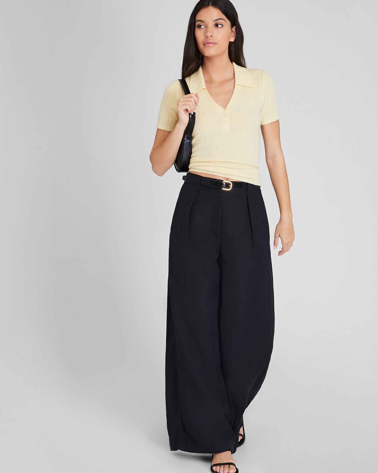 CLUB MONACO - Cashmere Collar Ribbed Sweater - Light Yellow